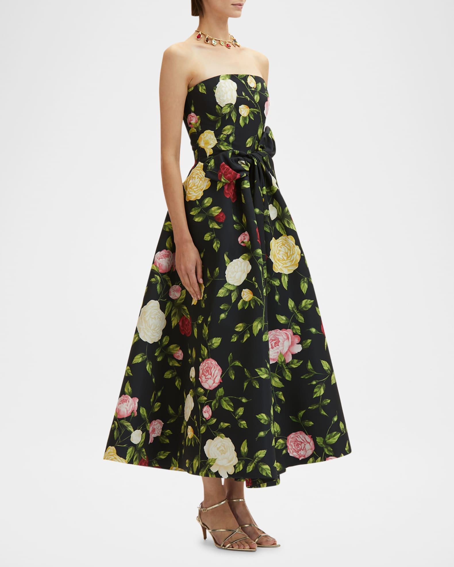 Strapless English Roses Faille Tea-Length Dress Product Image