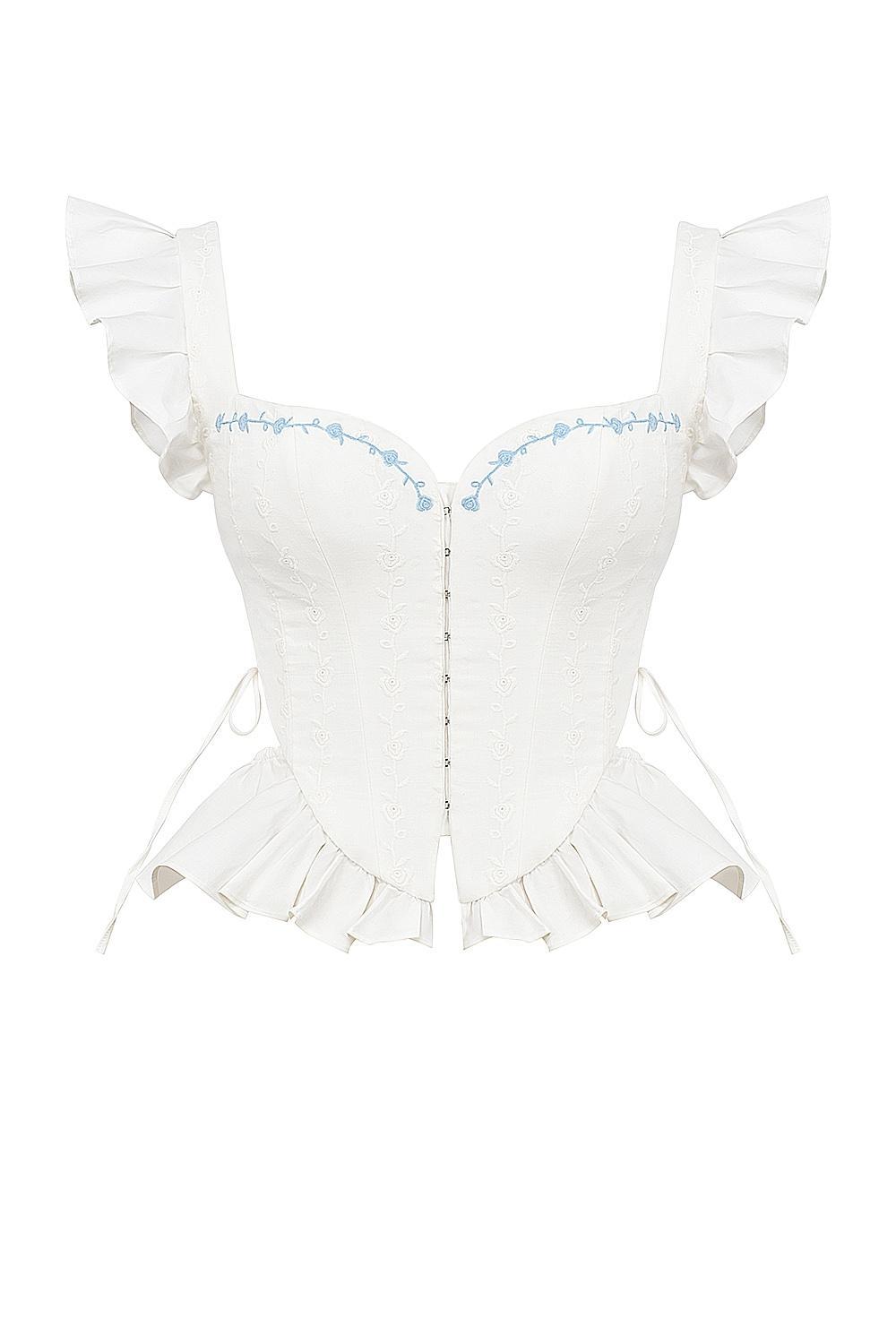 Lilibet  white embroidered cotton peplum corset top Product Image