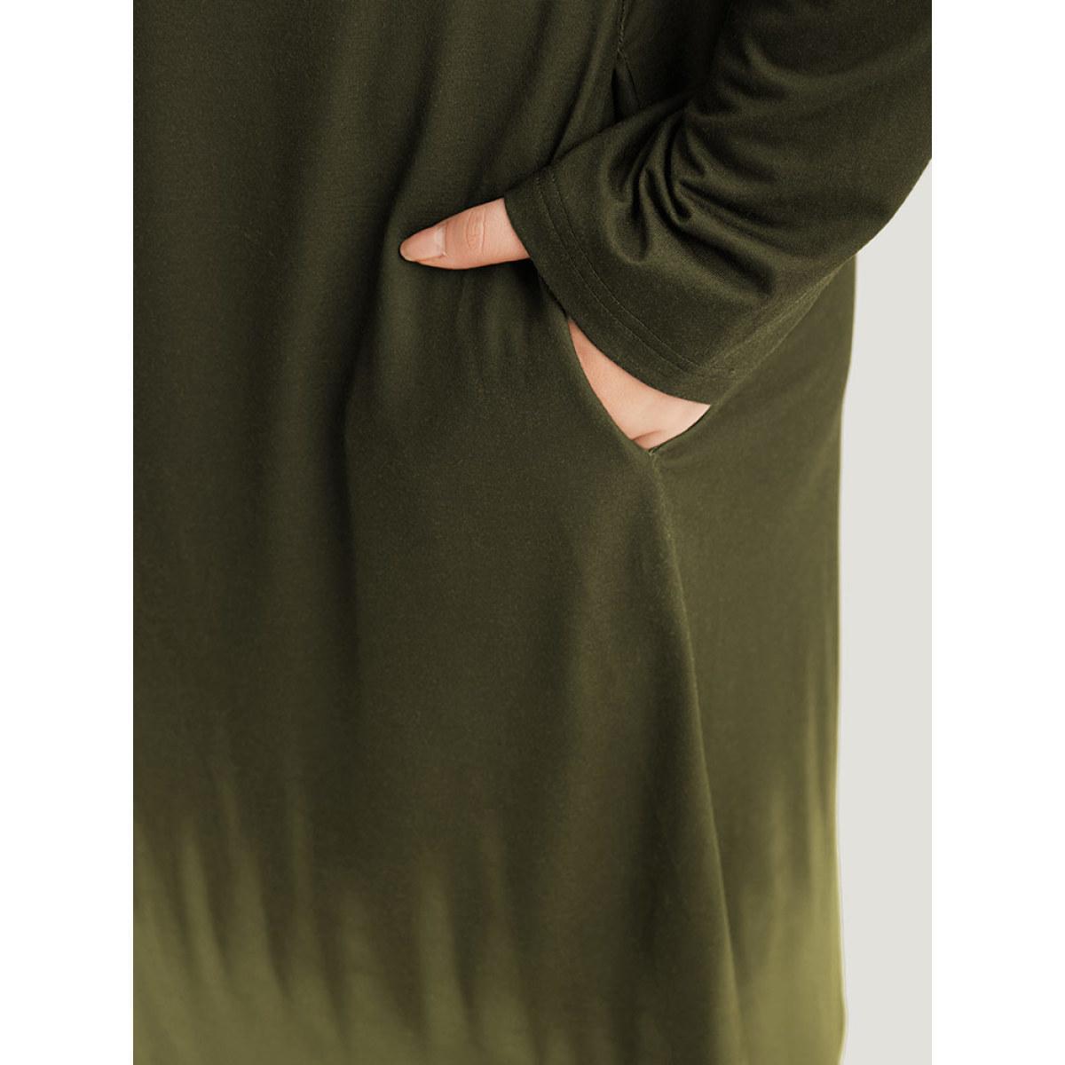 Plus Size Tie Dye Pocket Round Neck Cut Out Dress ArmyGreen Women Casual Tie Dye Round Neck Long Sleeve Curvy Midi Dress BloomChic 30/6X Product Image
