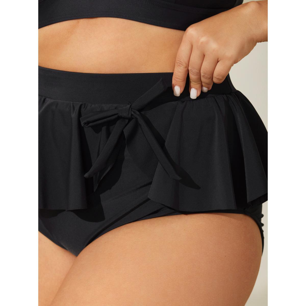 Plus Size Ruffled Hem Knotted Swim Bottoms Women's Swimwear Black Beach Tie knot High stretch Skinny High Rise Curve Swim Bottoms BloomChic 22-24/3X Product Image