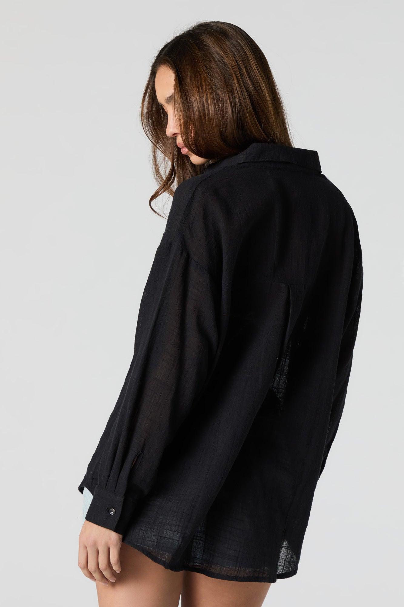 Oversized Button-Up Long Sleeve Top Female Product Image
