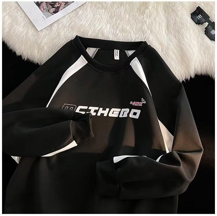 Raglan-Sleeve Round Neck Lettering Sweatshirt Product Image