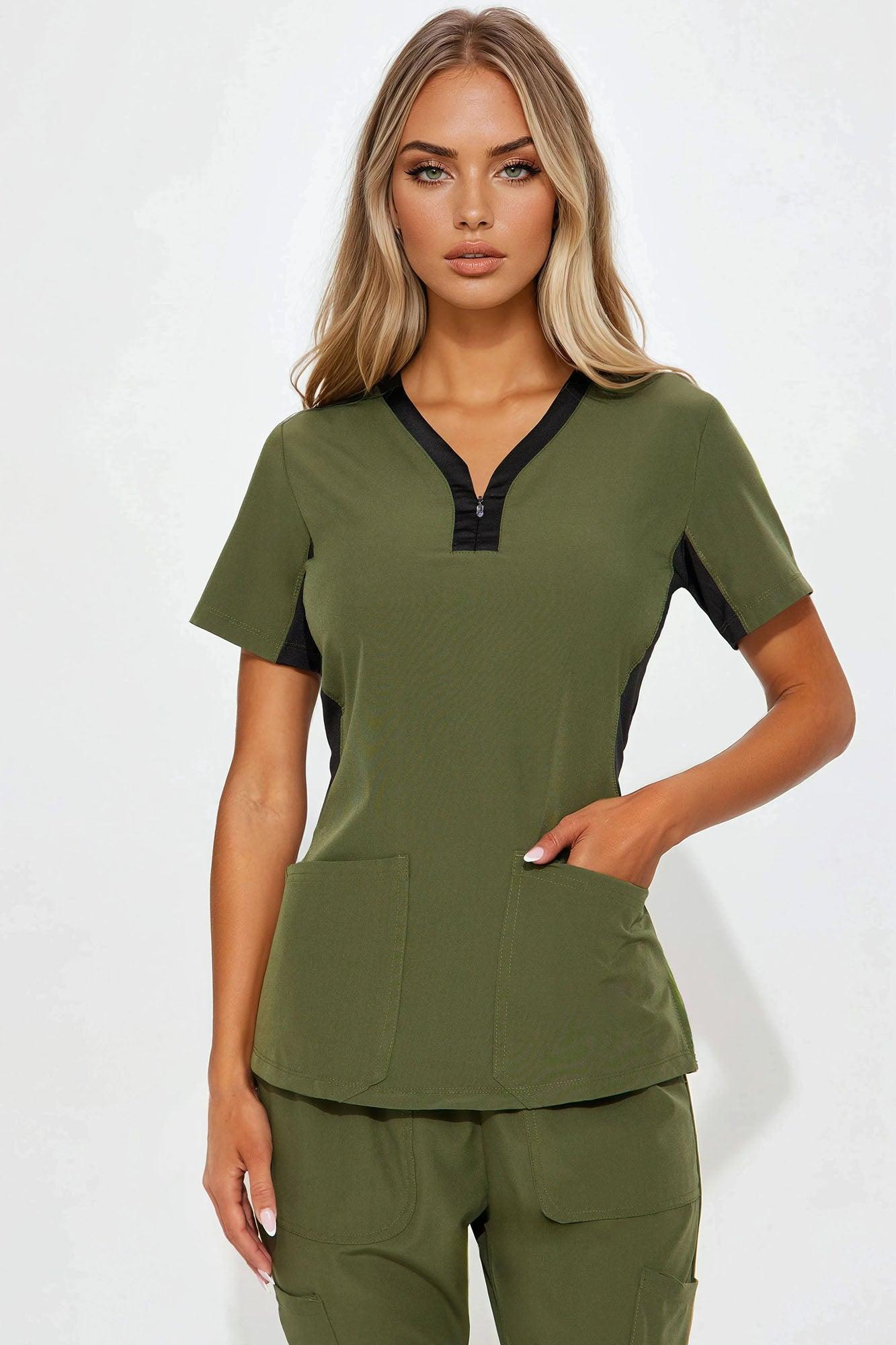 Ready To Help 2 Tone Uniform Scrub Jogger Set - Olive Product Image