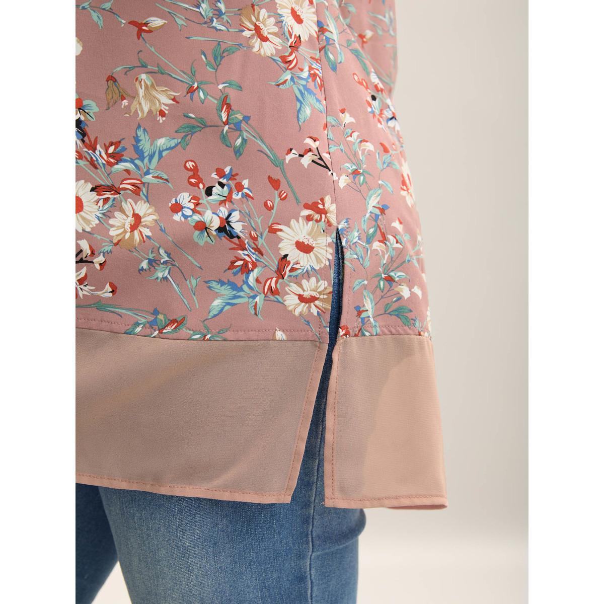 Plus Size DustyPink Garden Print Spliced V-Neck Blouse Women Elegant Short sleeve V-neck Everyday Blouses BloomChic 22-24/3X Product Image
