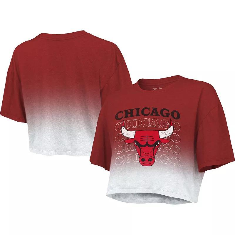 Women's Majestic Threads Red/White Chicago Bulls Repeat Dip-Dye Cropped T-Shirt, Size: Large Product Image