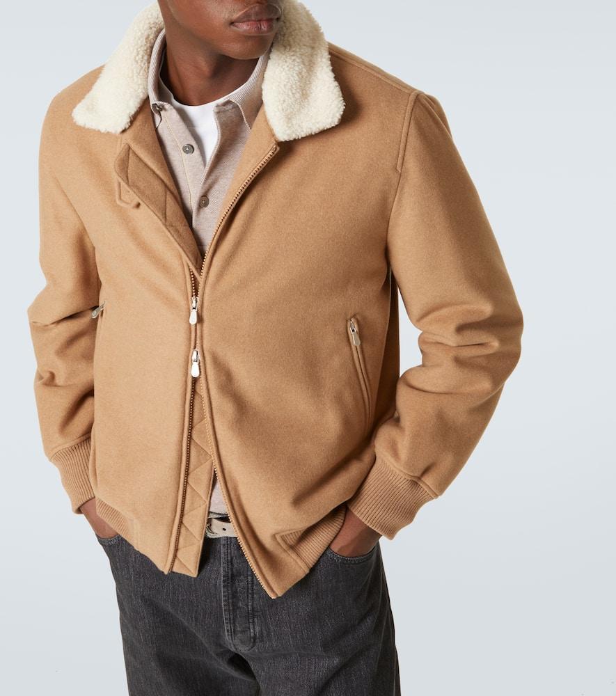 BRUNELLO CUCINELLI Shearling-trimmed Cashmere Jacket In Brown Product Image