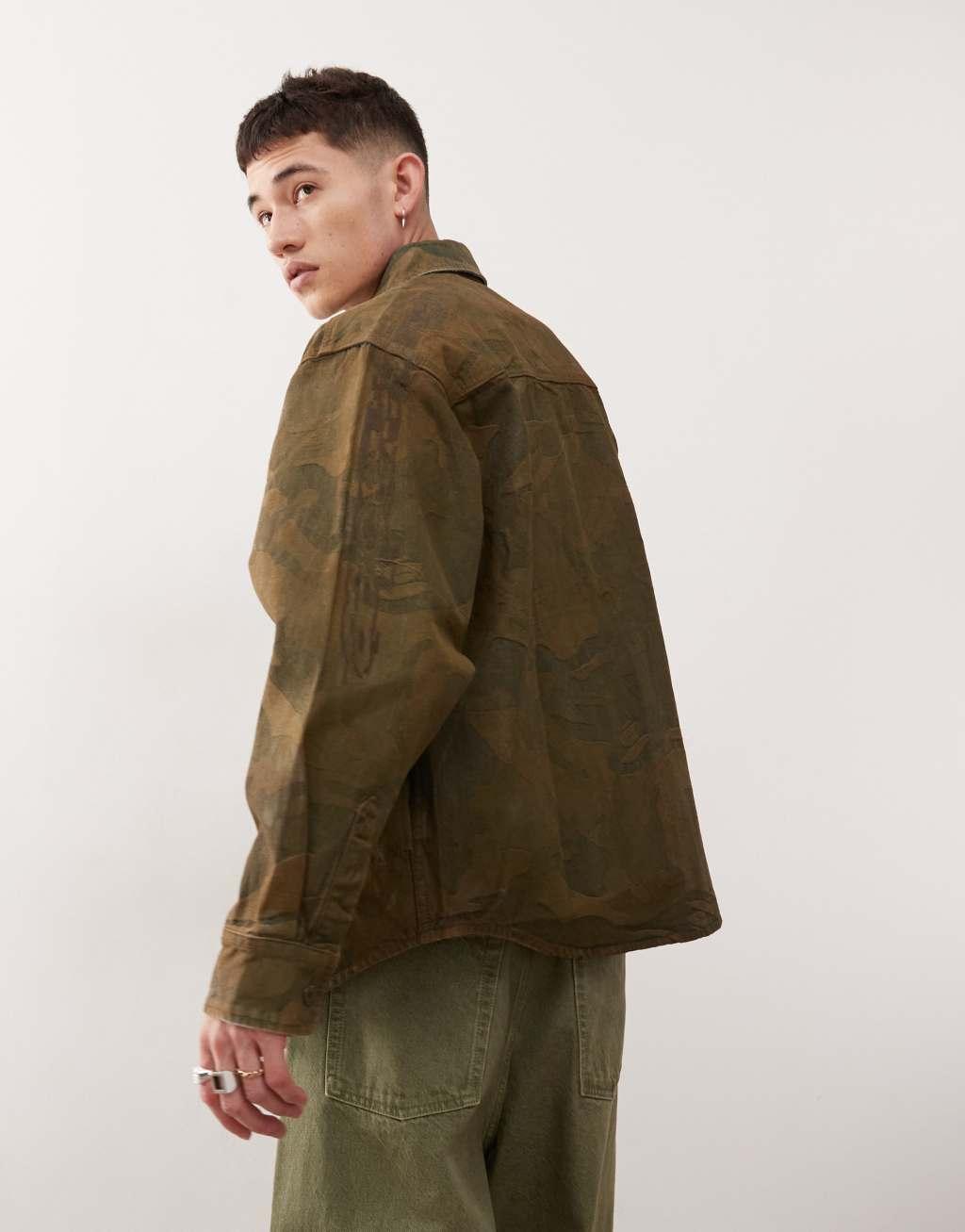 AAPE By A Bathing Ape long sleeve shacket in brown Product Image