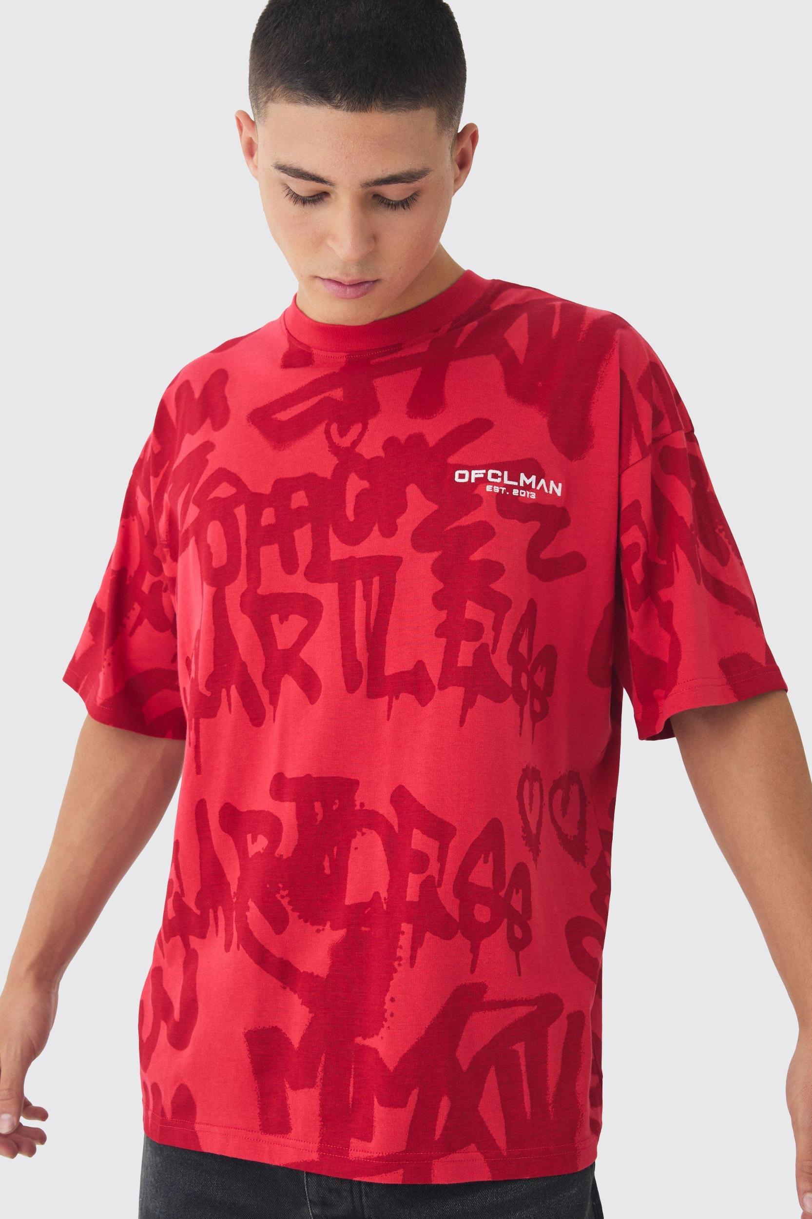 Mens Oversized All Over Graffiti Graphic T-shirt - Red Product Image