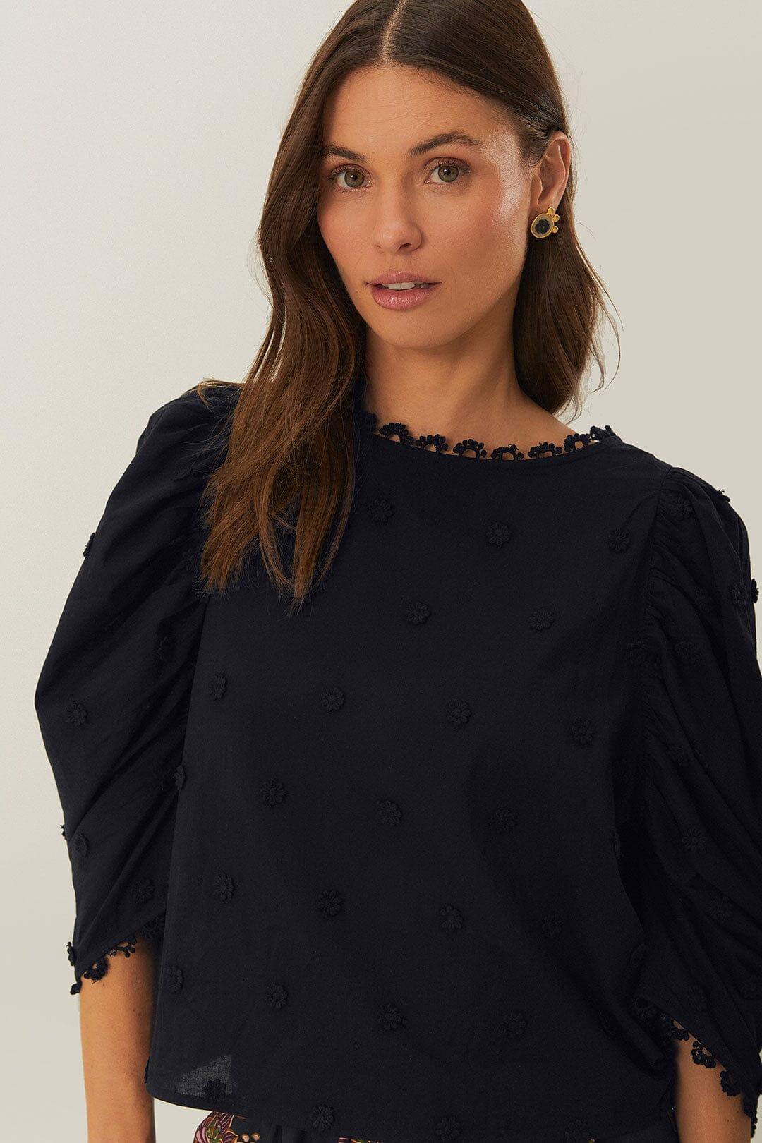 Black 3D Flowers Blouse, BLACK / M Product Image