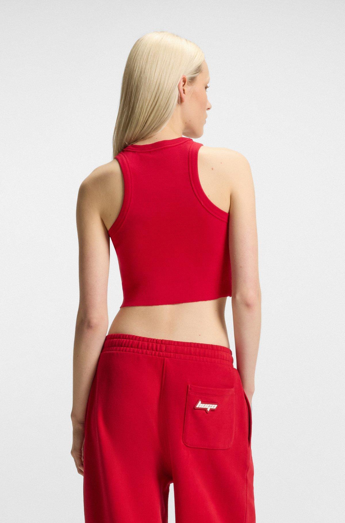 HUGO - Tank top in ribbed stretch cotton with logo badge - Dark Red Product Image