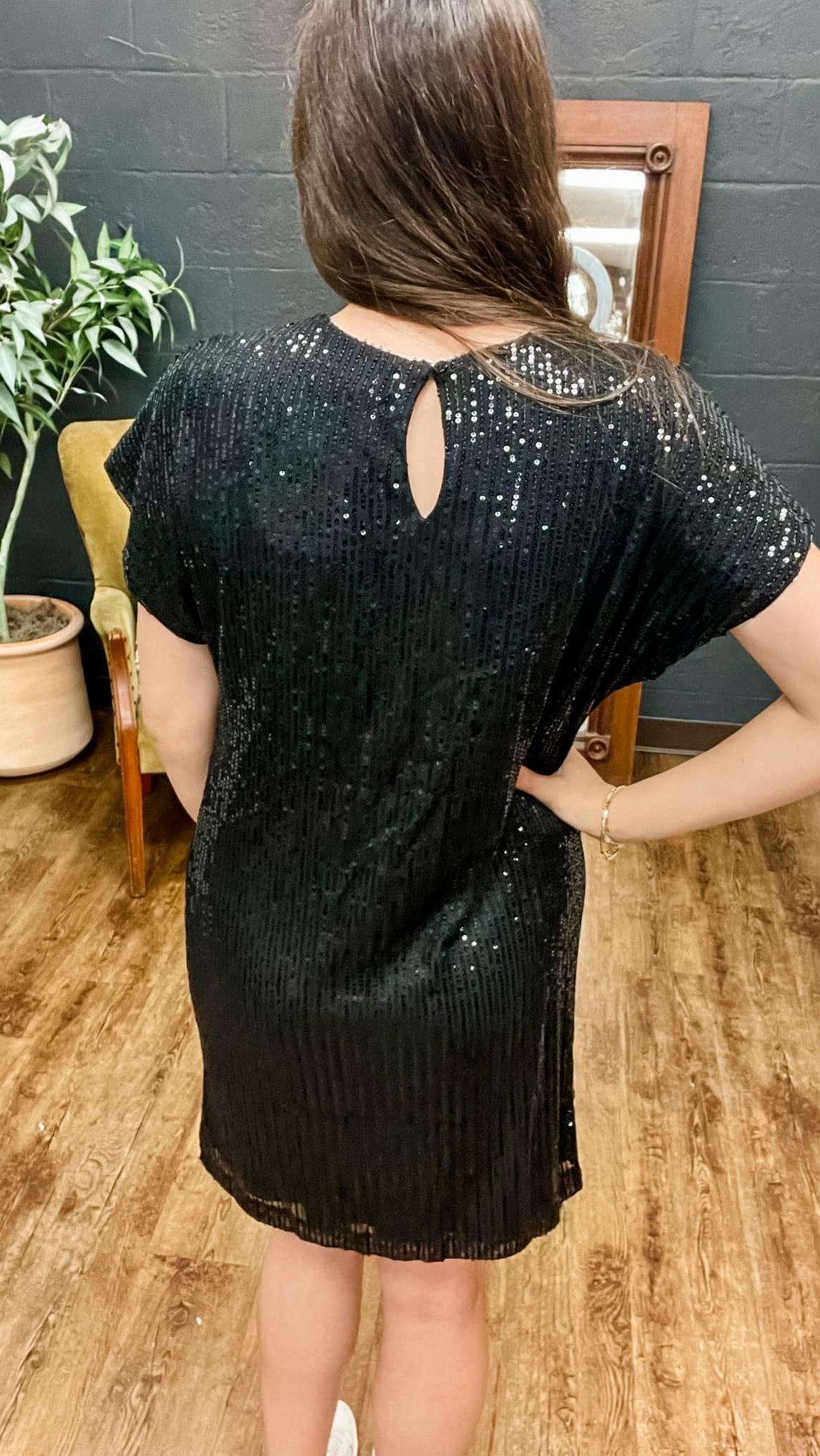 The Audrey | Black Short Sleeve Sequin Dress (Small to Large) Product Image
