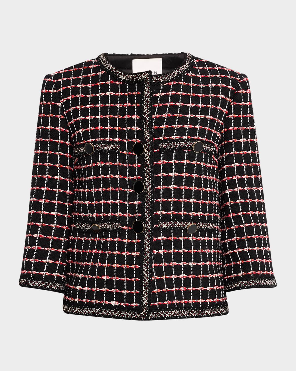 ST JOHN Windowpane Tweed Jacket In Black Pattern Product Image