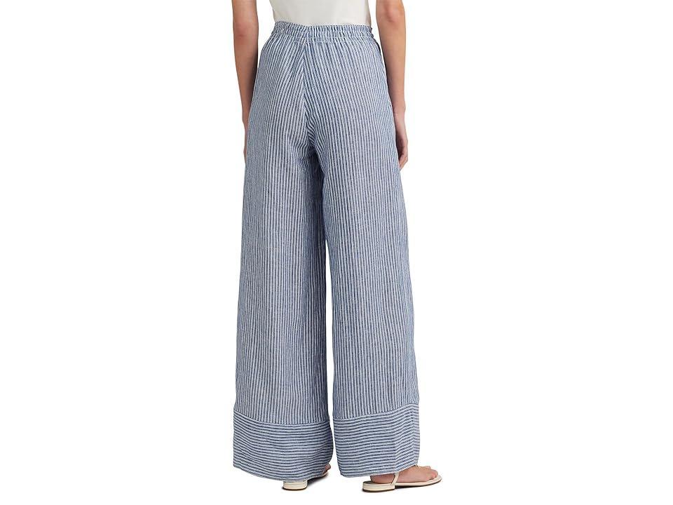 Lauren Ralph Lauren Pinstripe Linen Wide-Leg Pants White) Women's Jeans Product Image