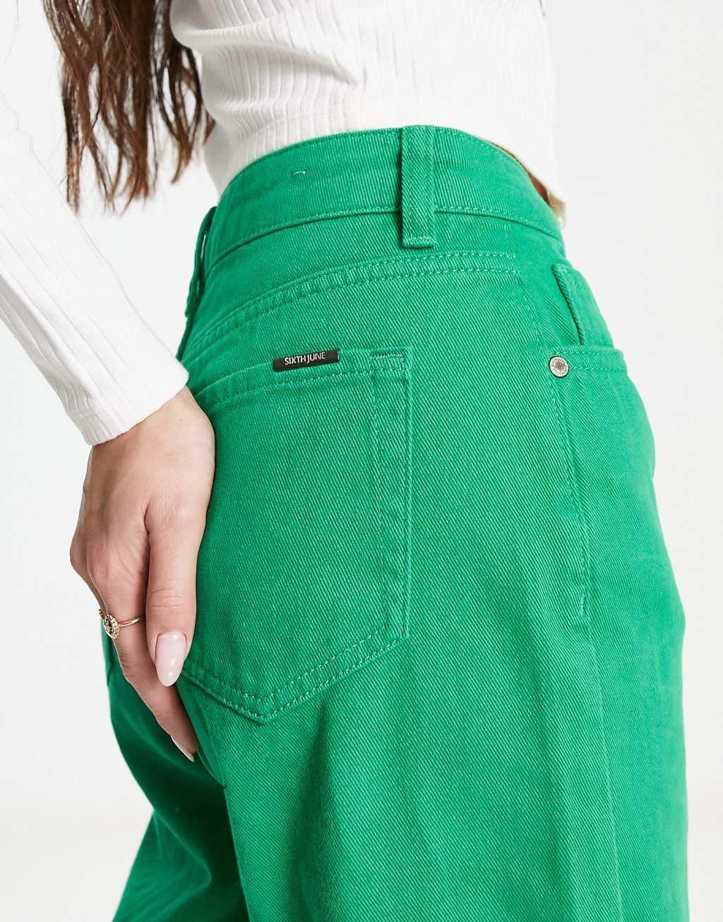 Sixth June straight leg jeans in green Product Image