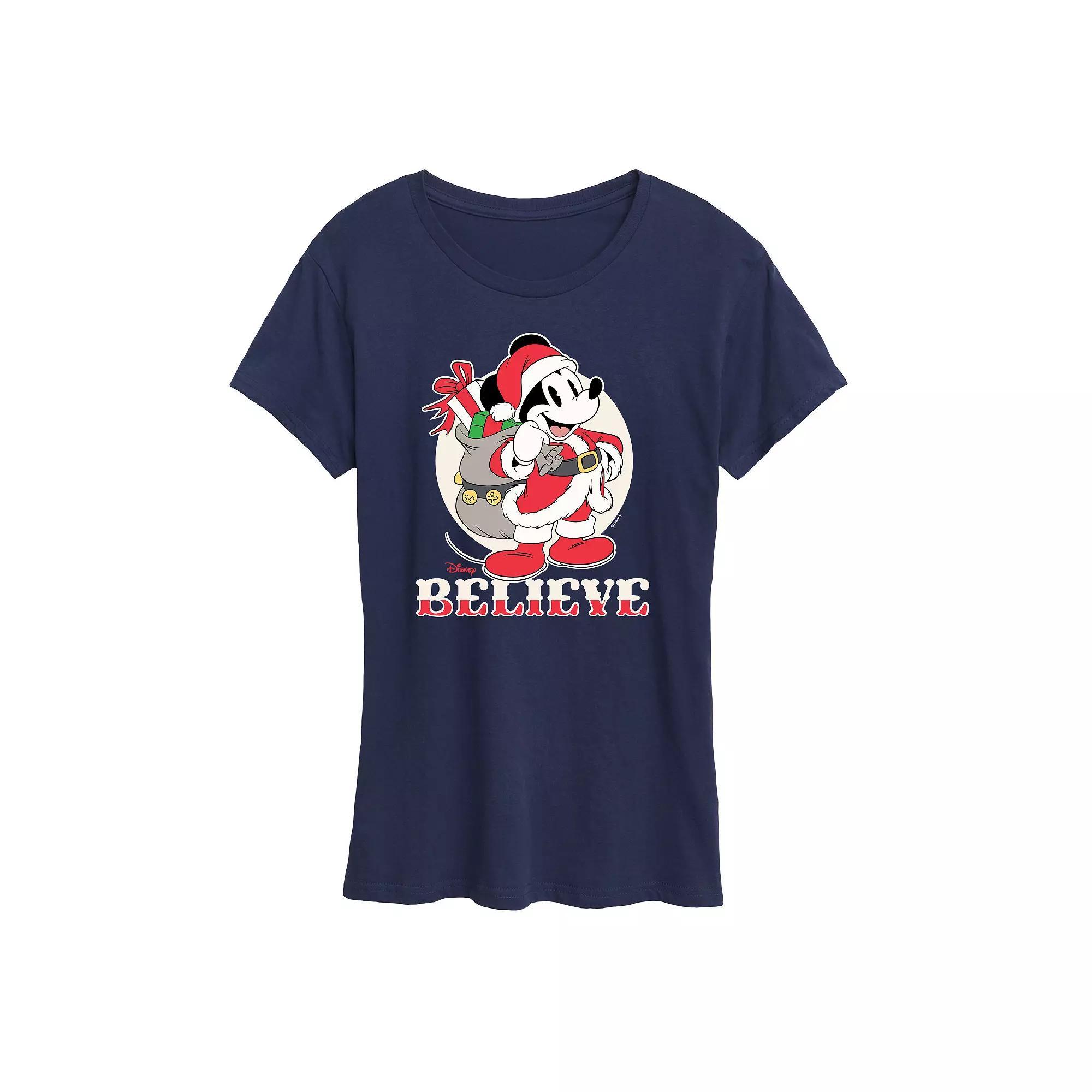 Disney's Mickey Mouse Women's Believe Holiday Graphic Tee, Girl's, Size: XL, Black Product Image