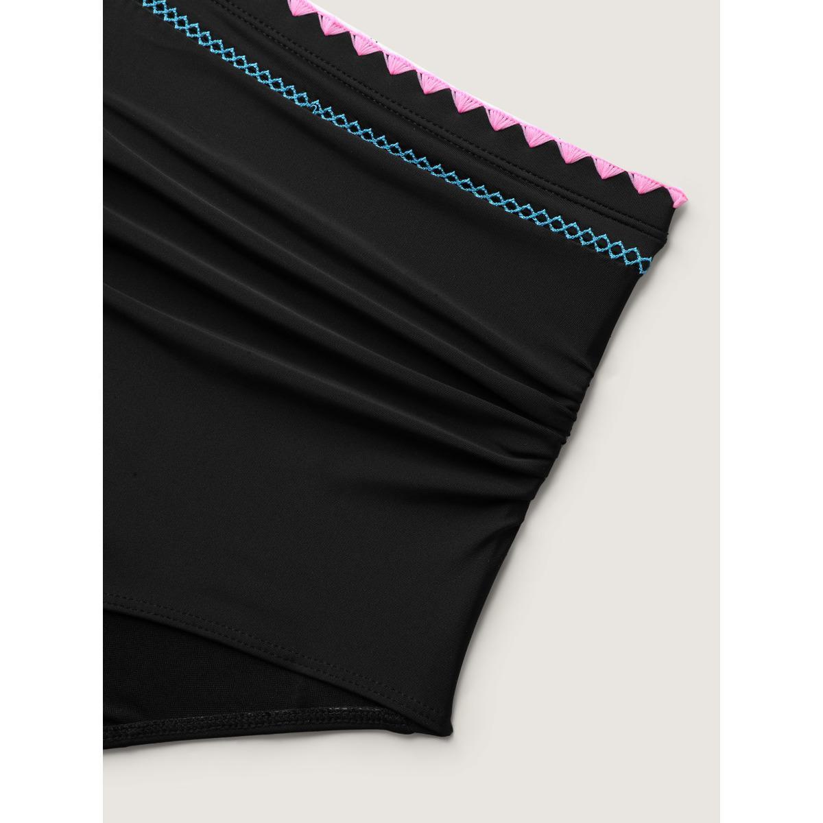 Plus Size Embroidered Color Contrast Swim Bottoms Women's Swimwear Black Beach Gathered High stretch Skinny High Rise Curve Swim Bottoms BloomChic 22-24/3X Product Image