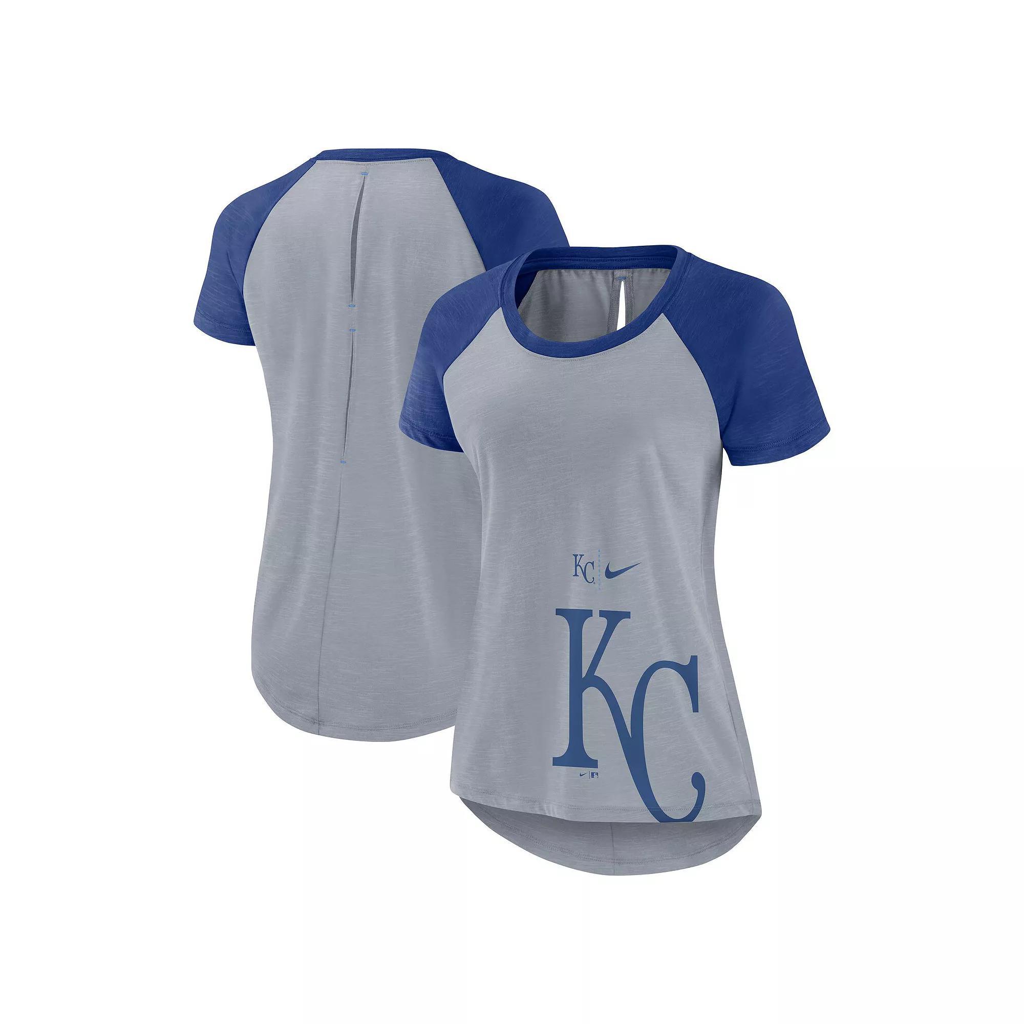 Women's Nike Heather Gray Tampa Bay Rays Summer Breeze Raglan Fashion T-Shirt, Size: 2XL, Grey Product Image