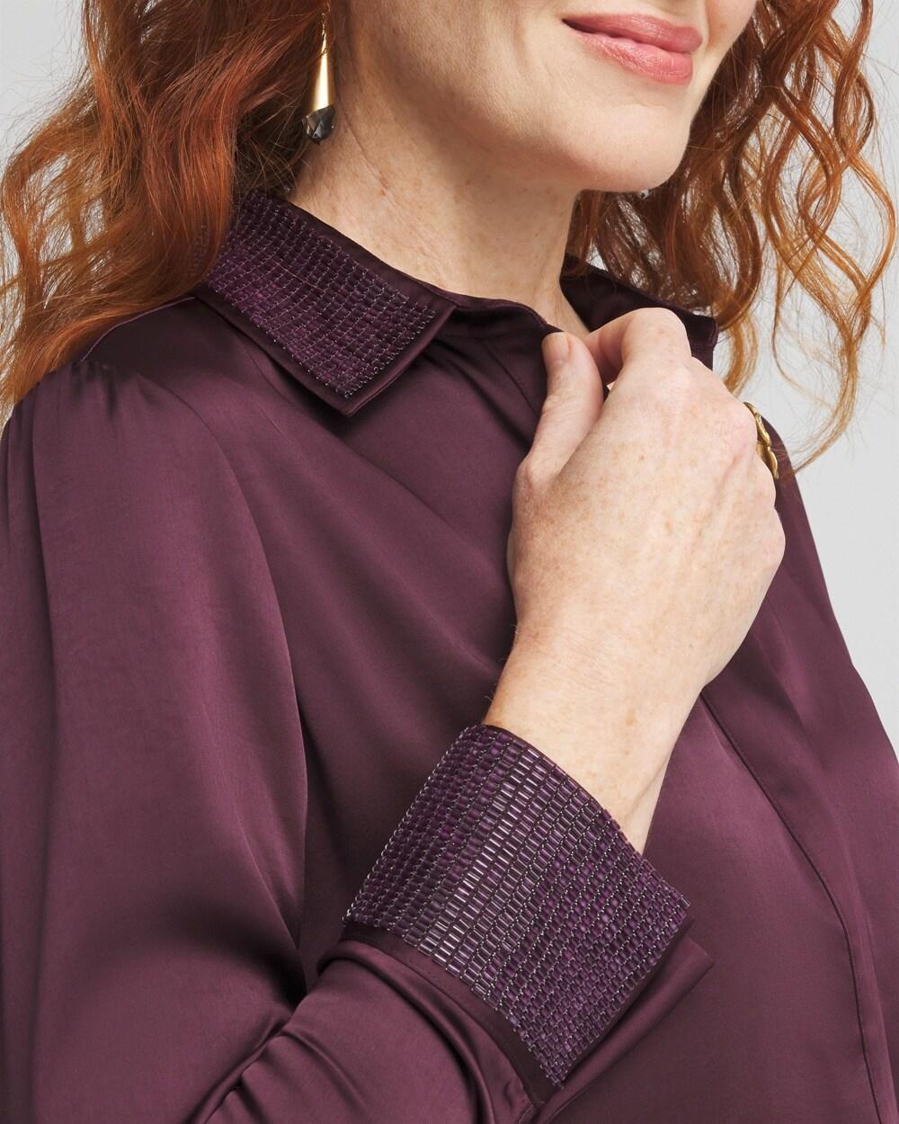 Satin Embroidered Shirt Dress Product Image