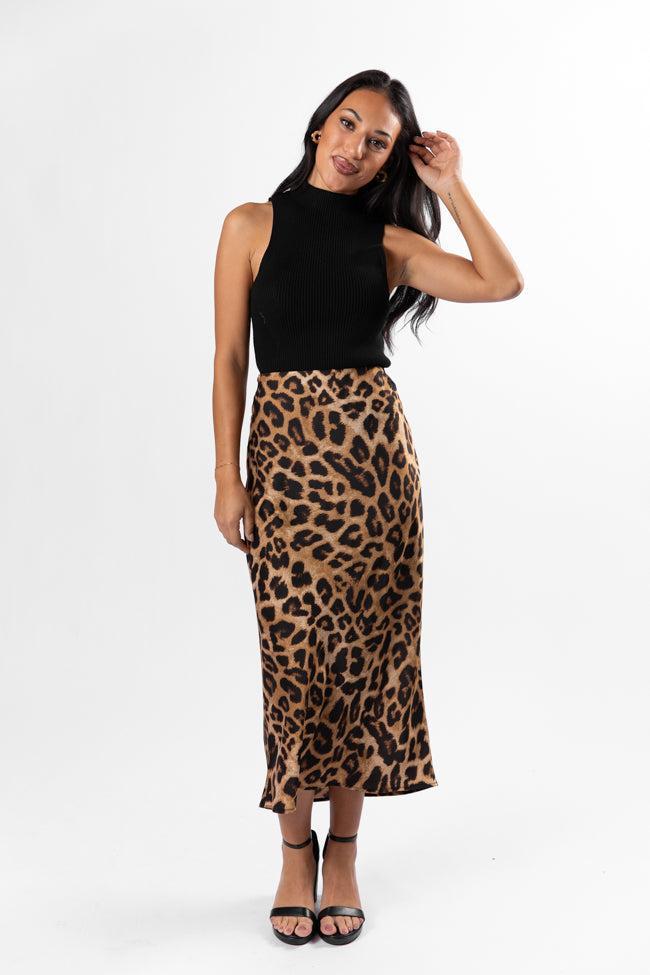 Into The Night Satin Leopard Midi Skirt FINAL SALE Product Image