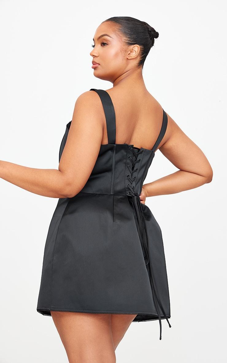Plus Premium Black Woven Lace Back Corset Bodycon Dress Product Image