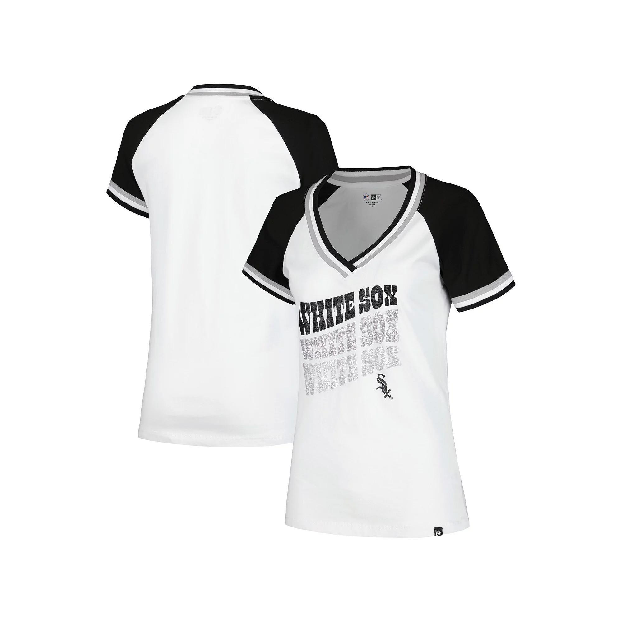 Women's New Era White Chicago White Sox Jersey Double Binding Raglan V-Neck T-Shirt, Size: XS Product Image