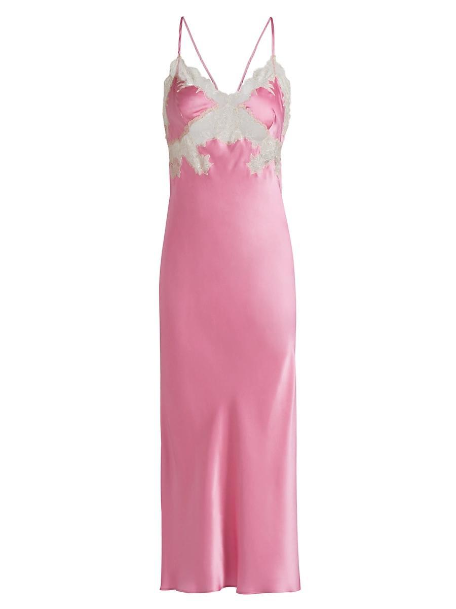 Womens Lolita Silk Lace Midi Slip Dress Product Image