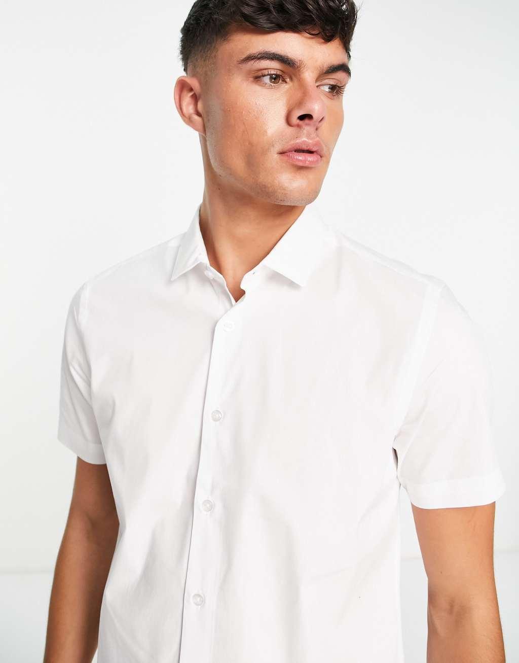 Topman short sleeve smart shirt with stretch in white  Product Image