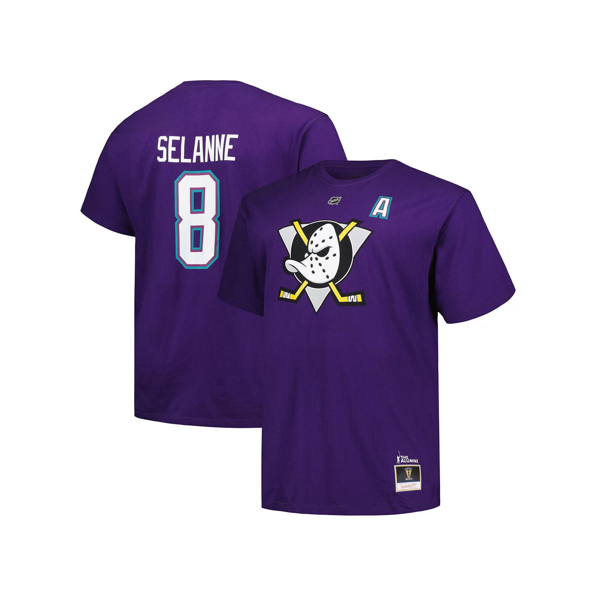 Men's Mitchell & Ness Teemu Selanne Purple Anaheim Ducks Big & Tall Name & Number T-Shirt, Size: XLT, Dks Purple Product Image