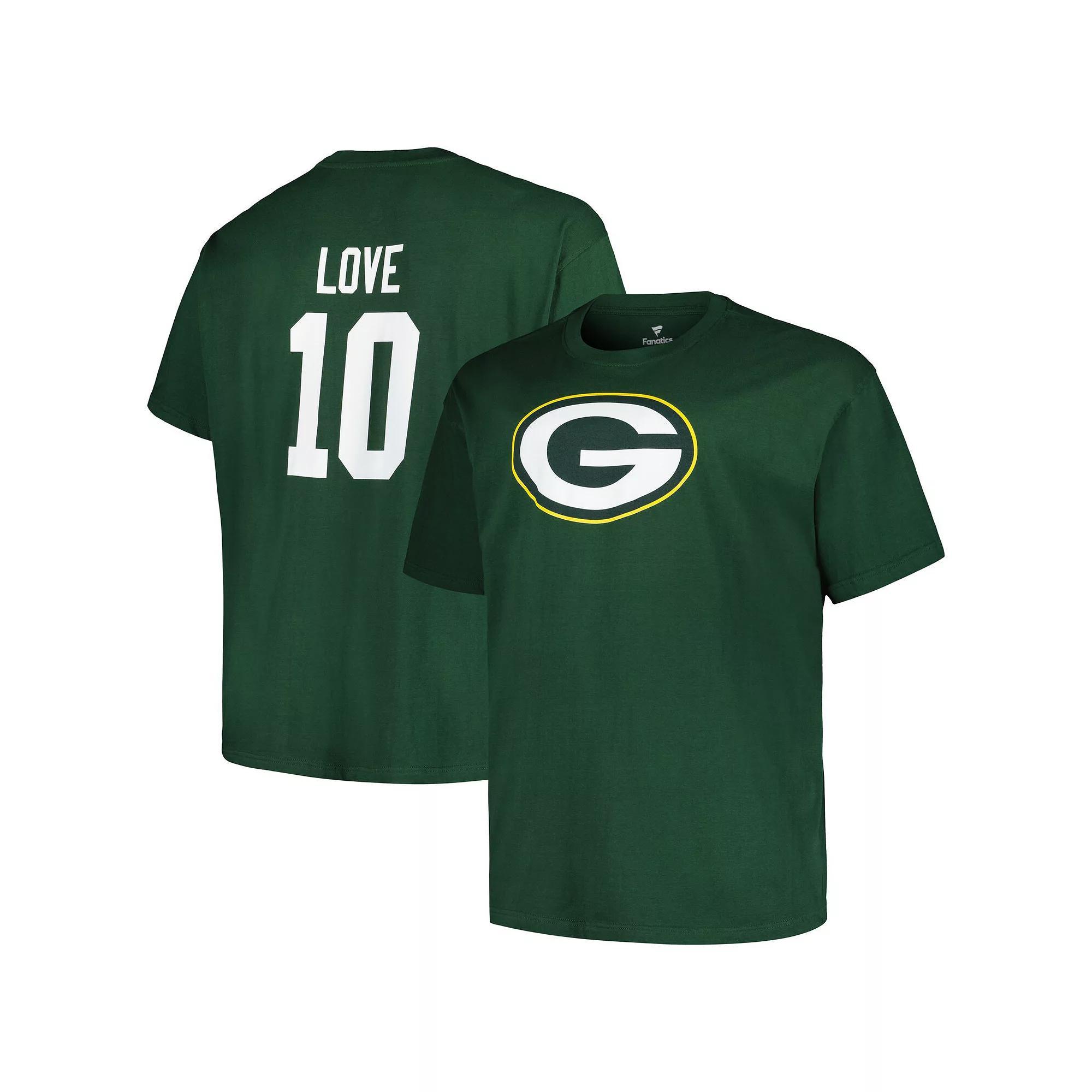 Men's Fanatics Branded Jordan Love Green Green Bay Packers Big & Tall Player Name & Number T-Shirt, Size: 3XB Product Image