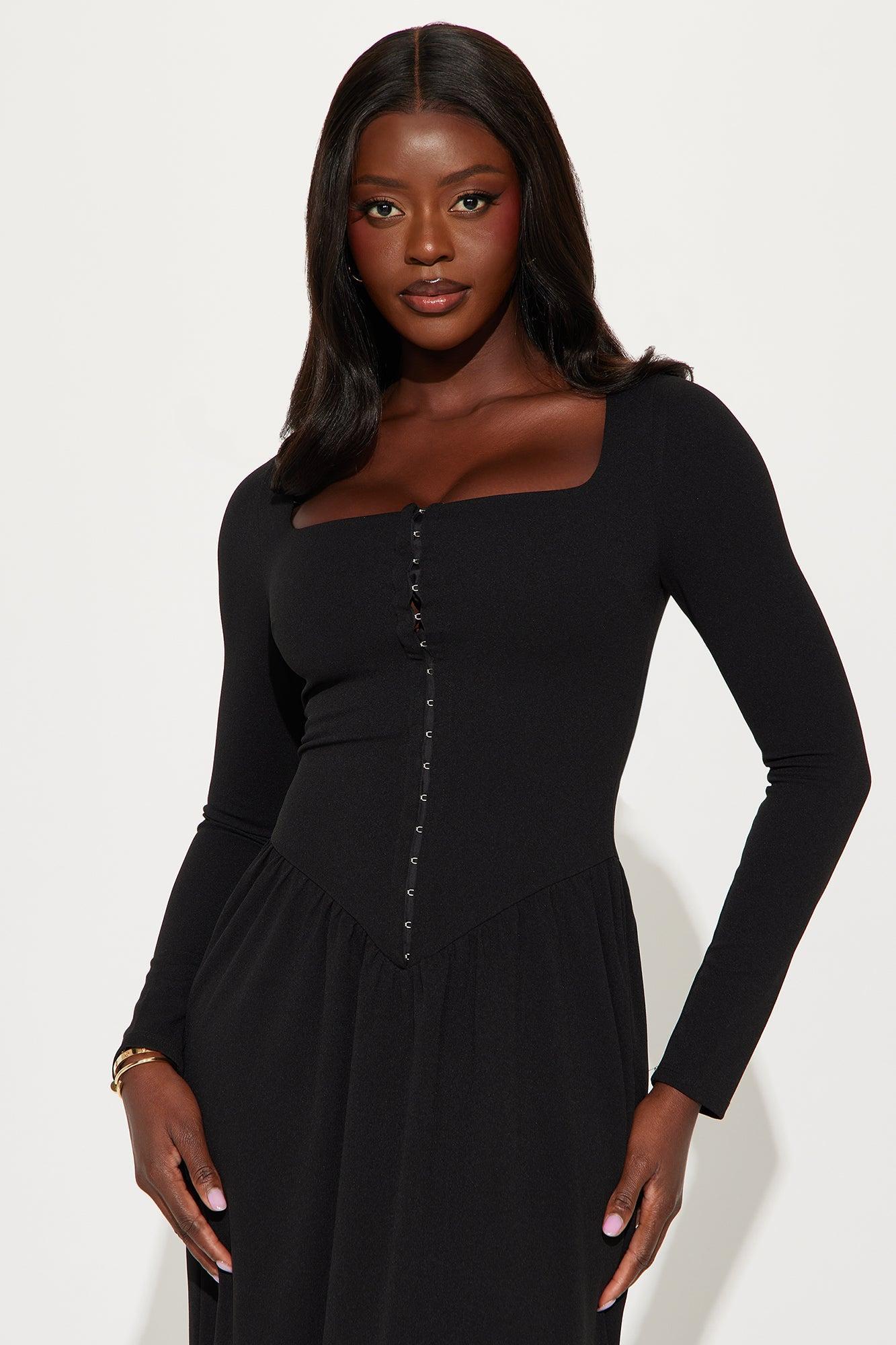 Angelina Drop Waist Corset Maxi Dress - Black Product Image