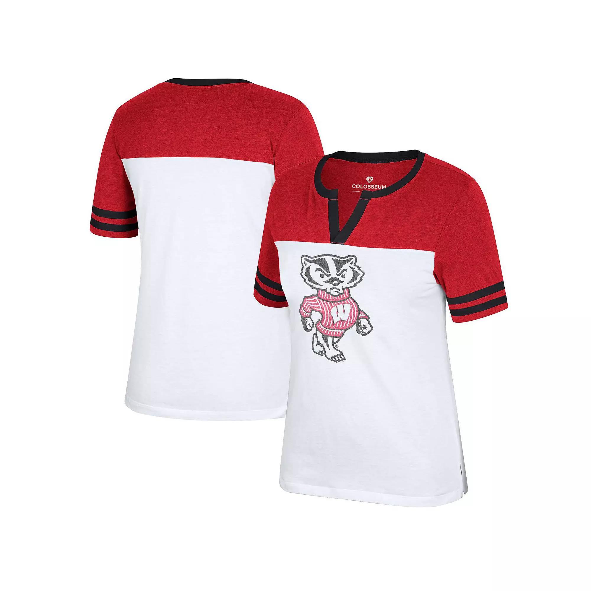 Womens Colosseum /Heather Red Wisconsin Badgers Frost Yourself Notch Neck T-Shirt Product Image