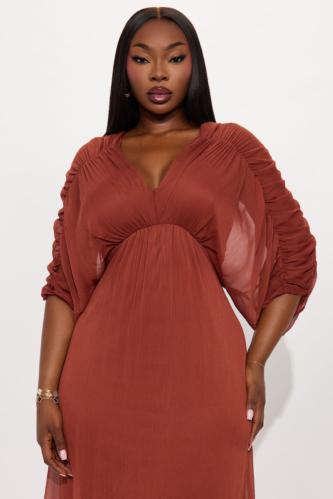 Amaya Chiffon Maxi Dress - Brown Product Image