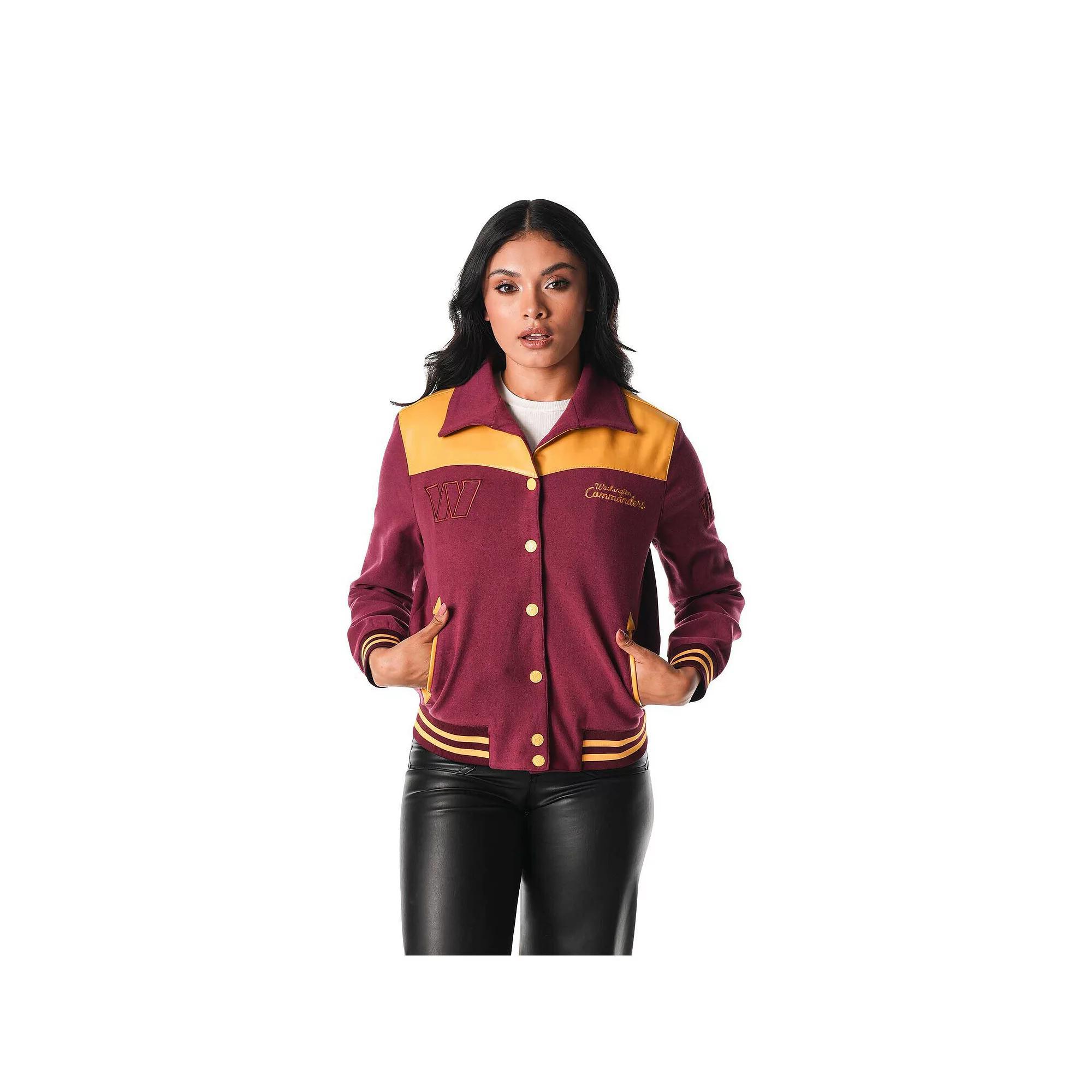 Women's The Wild Collective  Black Washington Commanders Suede Full-Snap Bomber Jacket, Size: Large, Wft Black Product Image