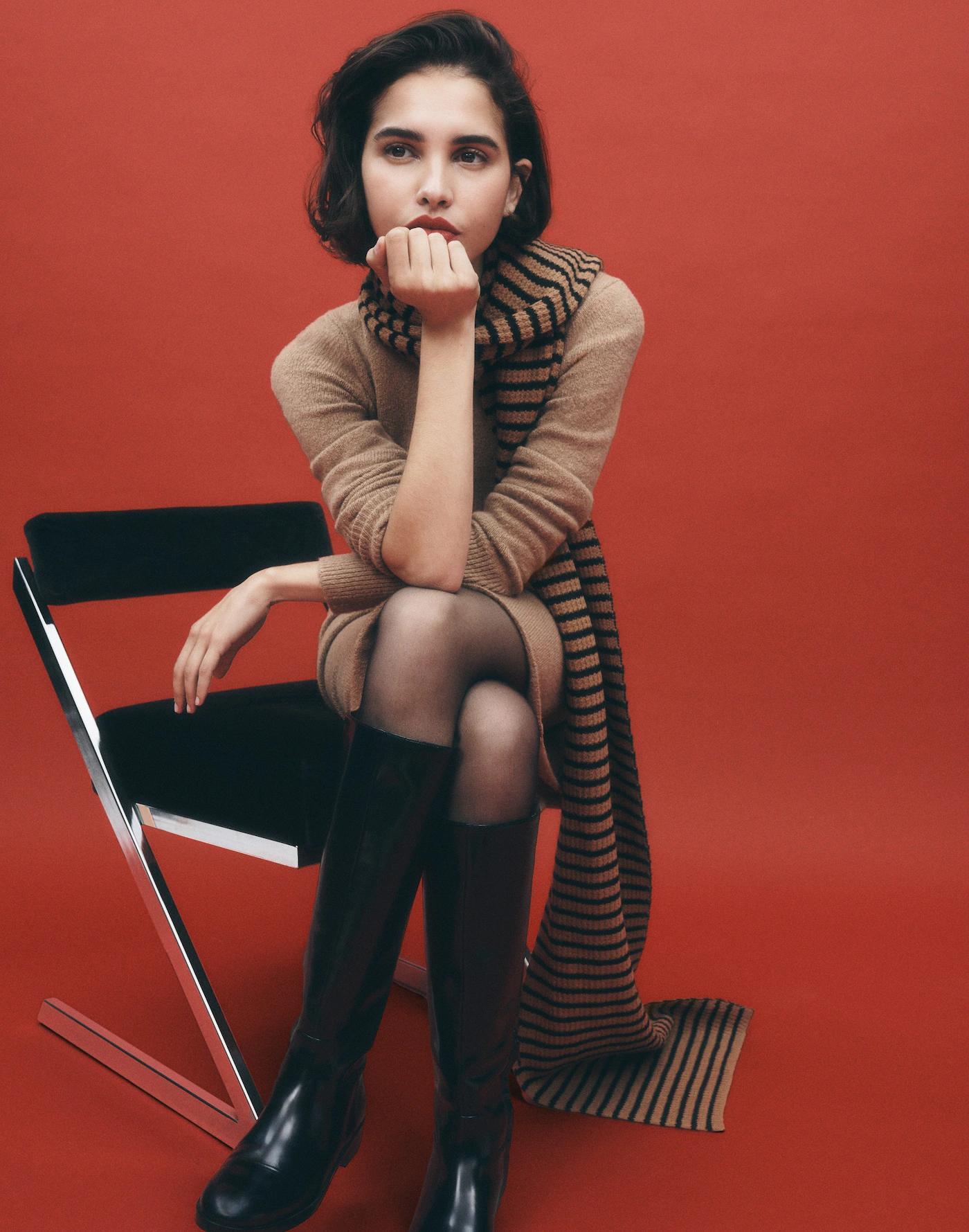 Wool Waffle-Knit Scarf in Stripe Product Image