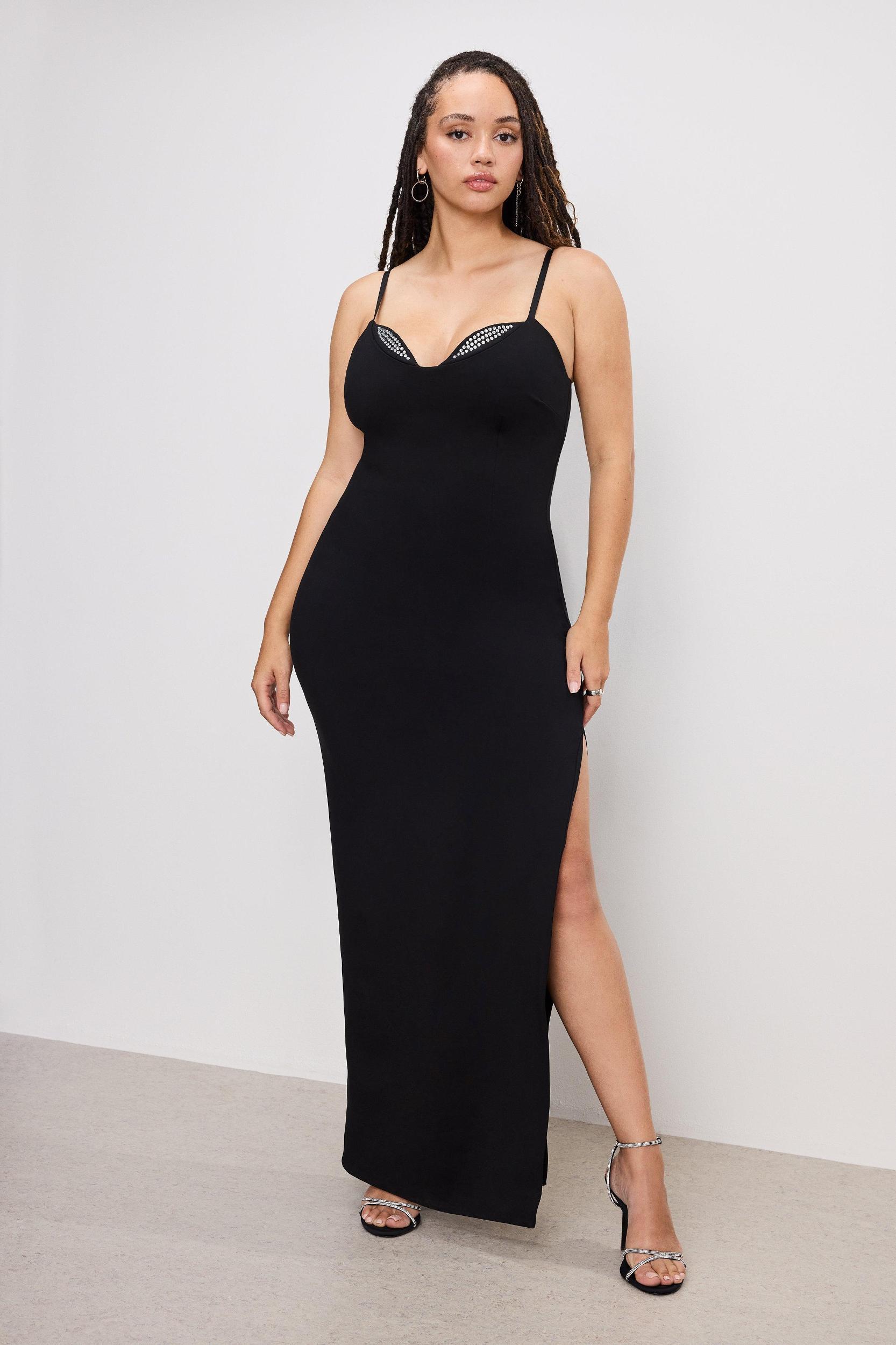 PONTE EMBELLISHED CUP GOWN | BLACK001 Product Image
