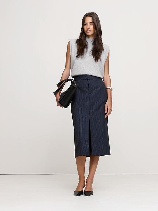 Pinstripe Italian Wool Midi Skirt Product Image