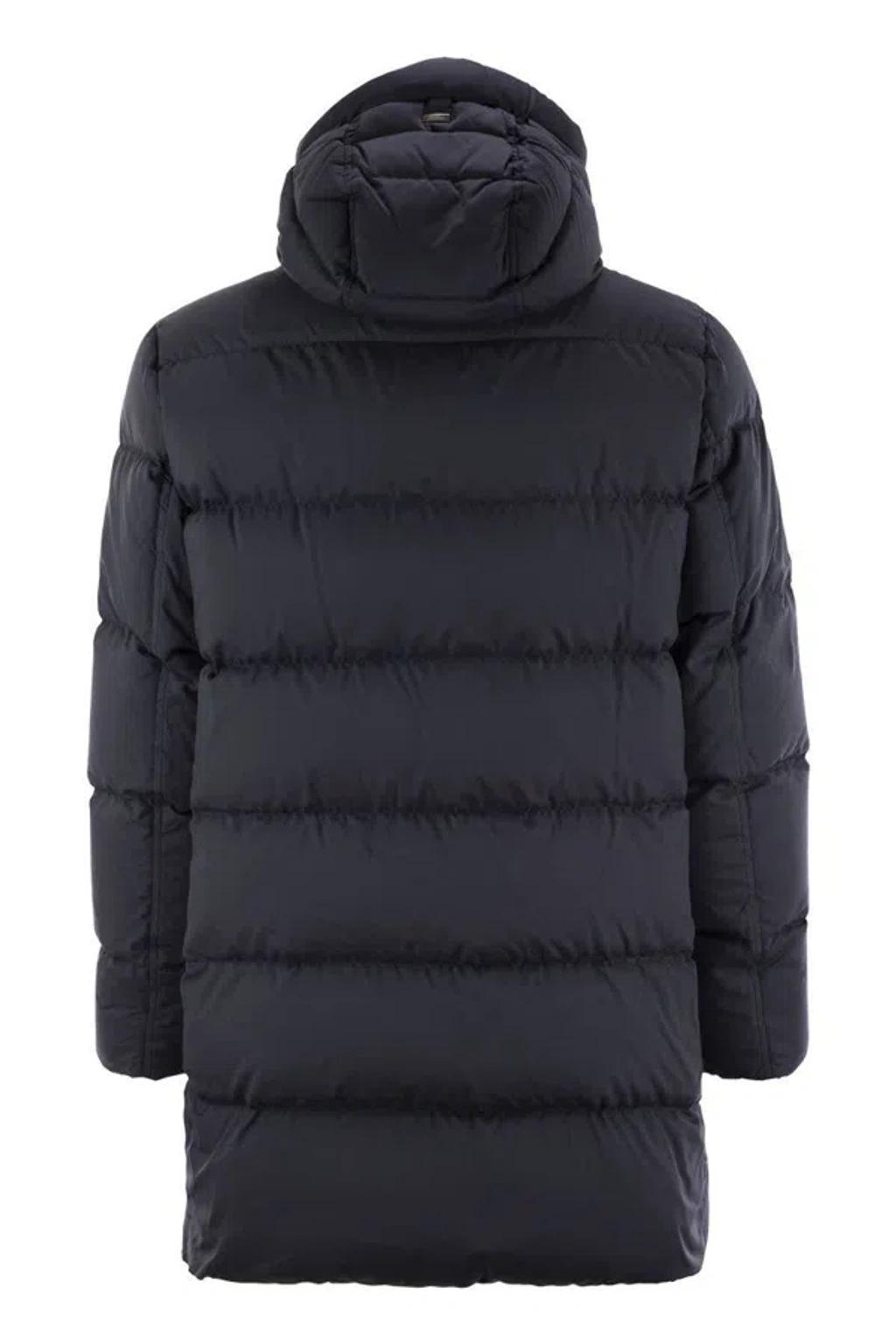 HERNO Long Down Jacket With Hood In Blue Product Image
