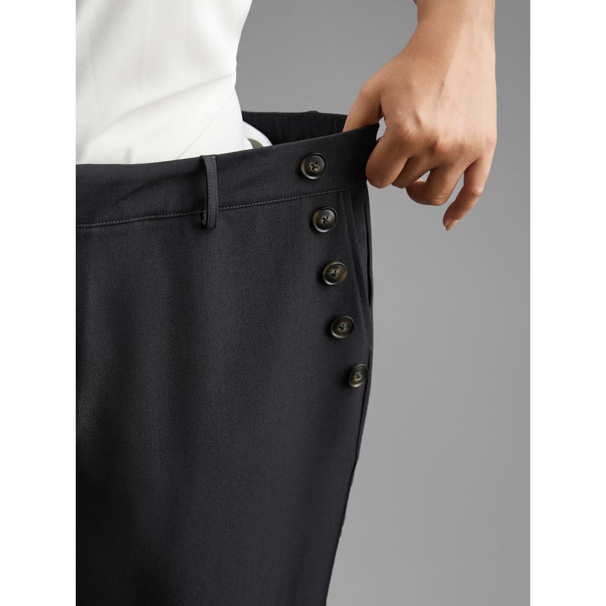 Plus Size Stretchy Woven Button Detail Bootcut Pants Women DimGray Workwear Essentials Bootcut Mid Rise Work Pants BloomChic 18-20/2X Product Image