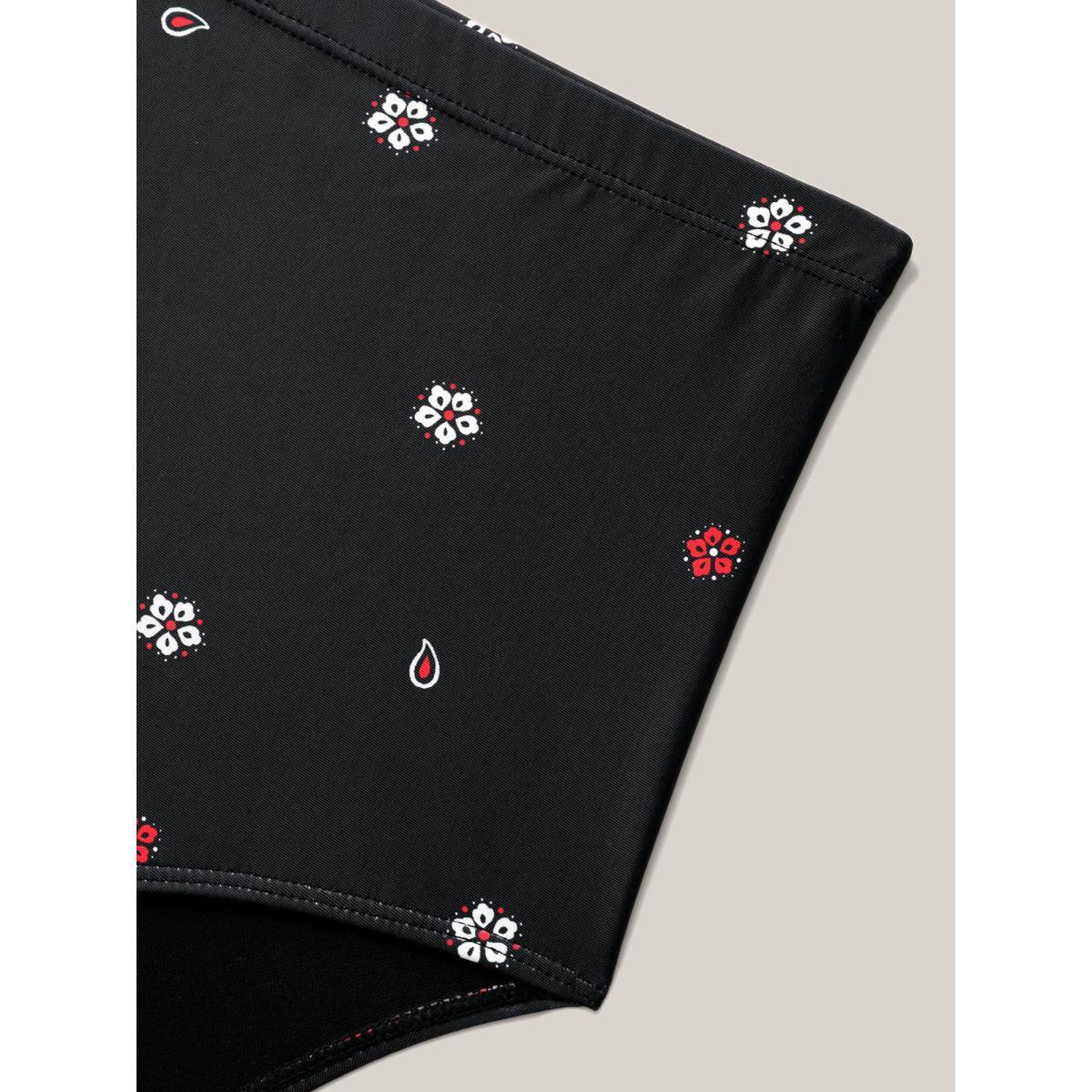 Plus Size Boho Print Surplice Neck Swim Skirt Women's Swimwear Black Beach Bodycon Overlap Collar High stretch Curve Swim Dresses BloomChic 18-20/2X Product Image