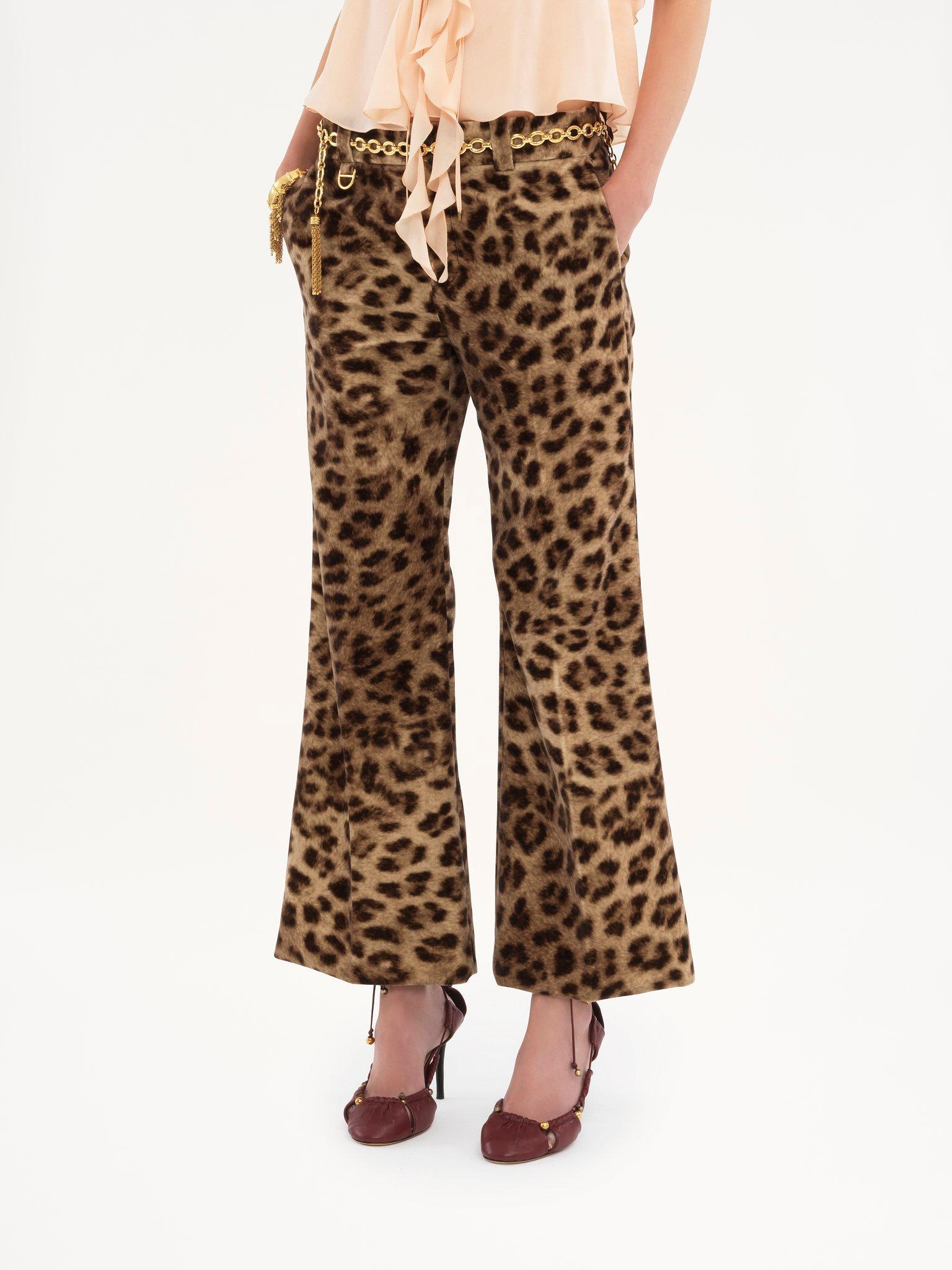 Cropped bootcut pants in leopard-print cotton velvet Product Image