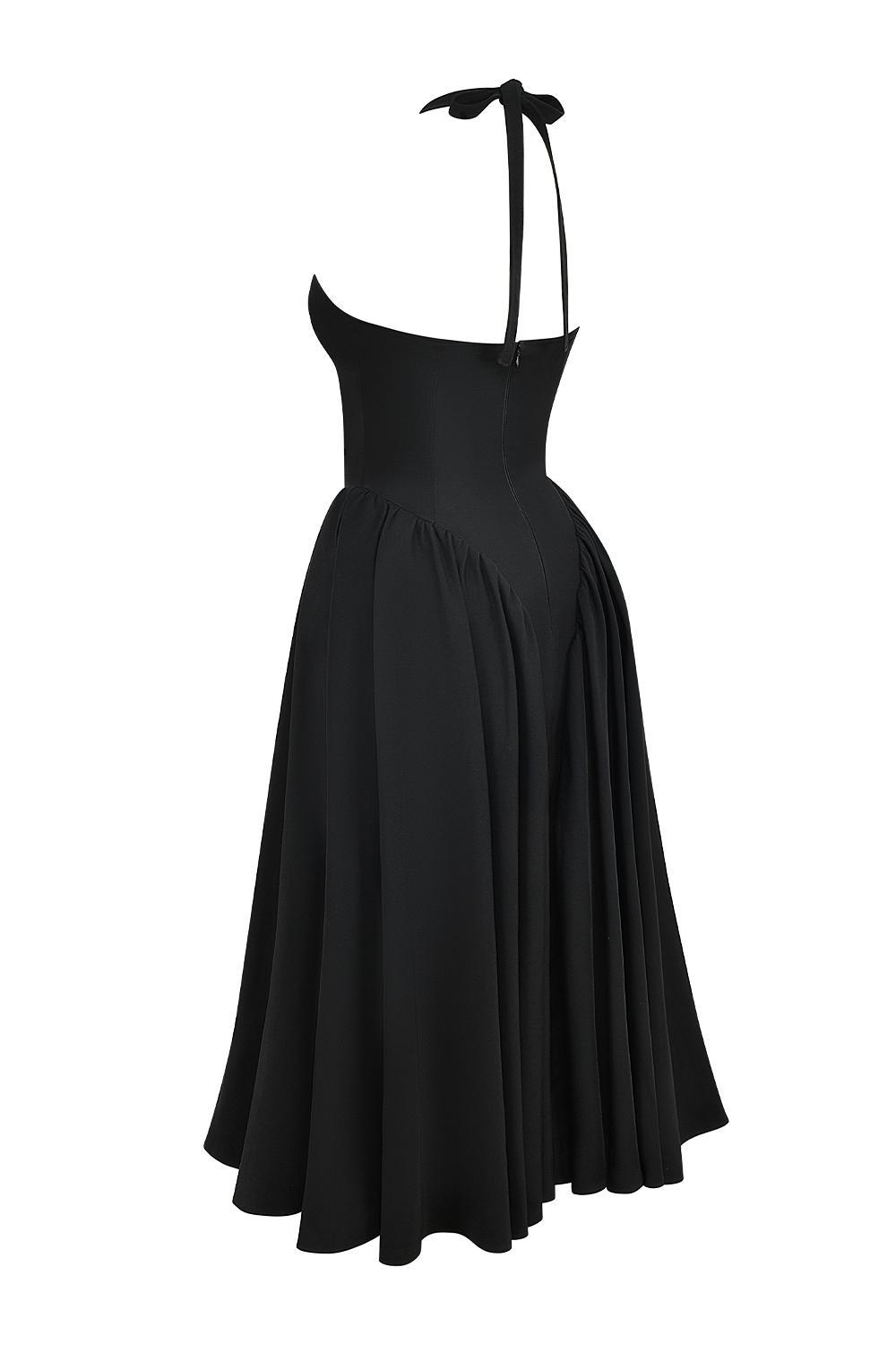 Marilyn Black Twill Halter Midi Dress Product Image