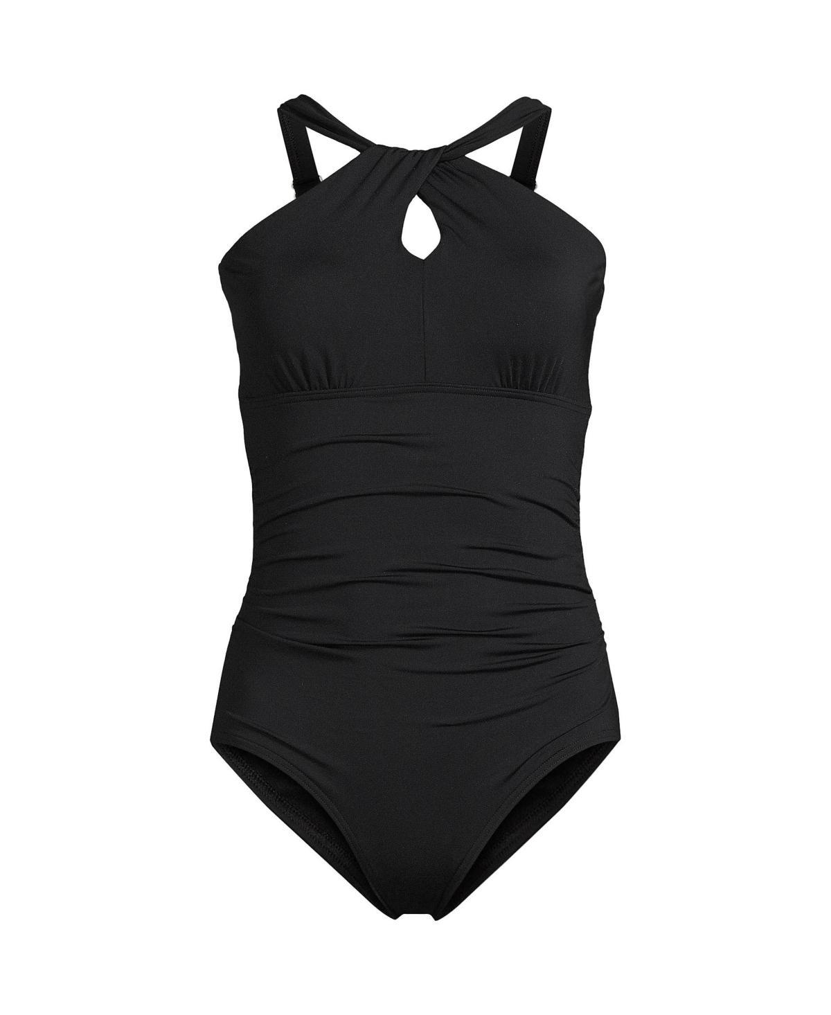 Plus Size Lands End Chlorine Resistant High Neck One-Shoulder Multi-Way One-Piece Swimsuit, Womens Product Image