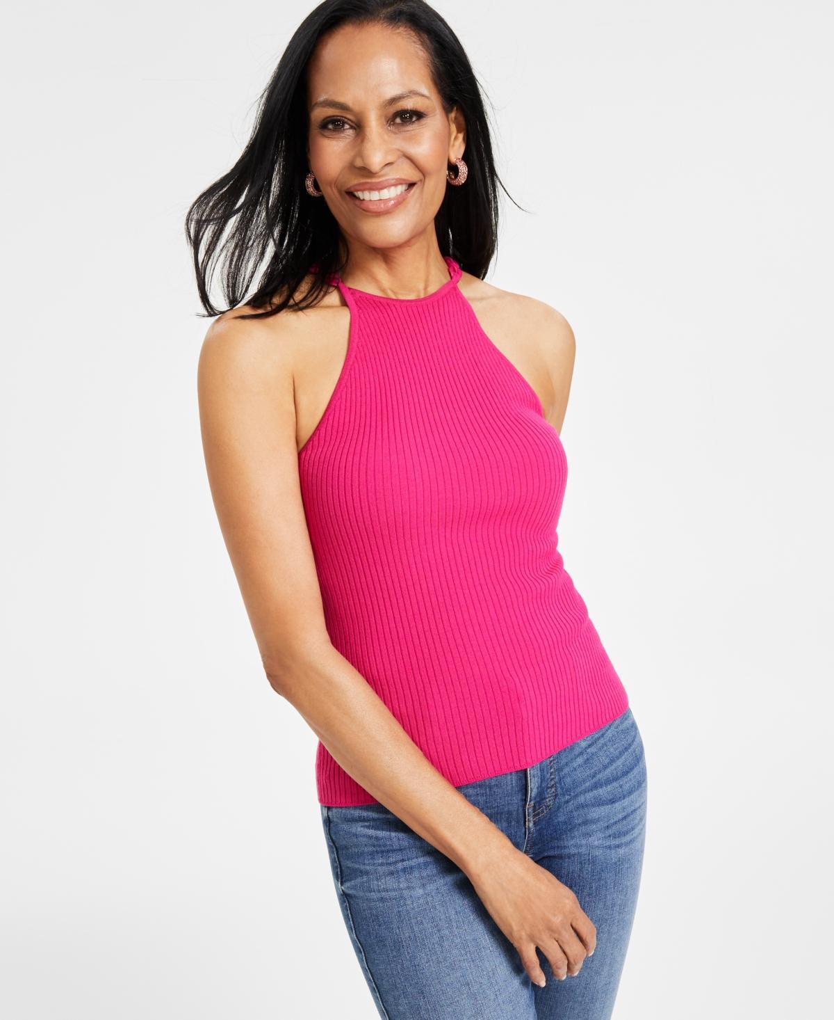 I.n.c. International Concepts Womens Chain-Strap Halter Sweater Tank, Created for Macys Product Image