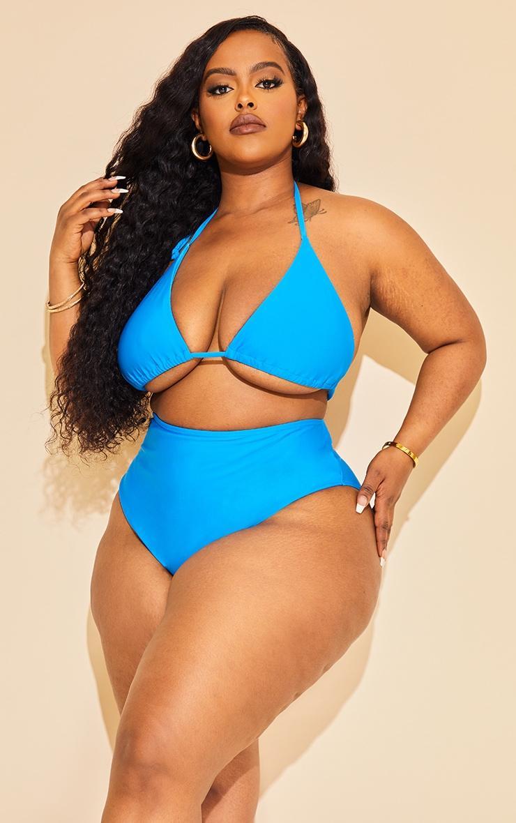 Plus Bright Blue Mix & Match High Waist Bikini Bottoms Product Image