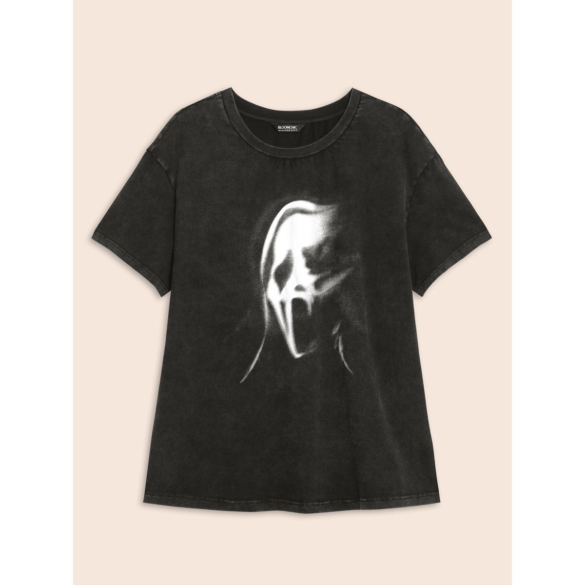 Plus Size Ghostly Aura Crew Neck T-shirt Acidwashblack Women Casual Non Halloween Round Neck Everyday T-shirts BloomChic 14-16/1X Product Image