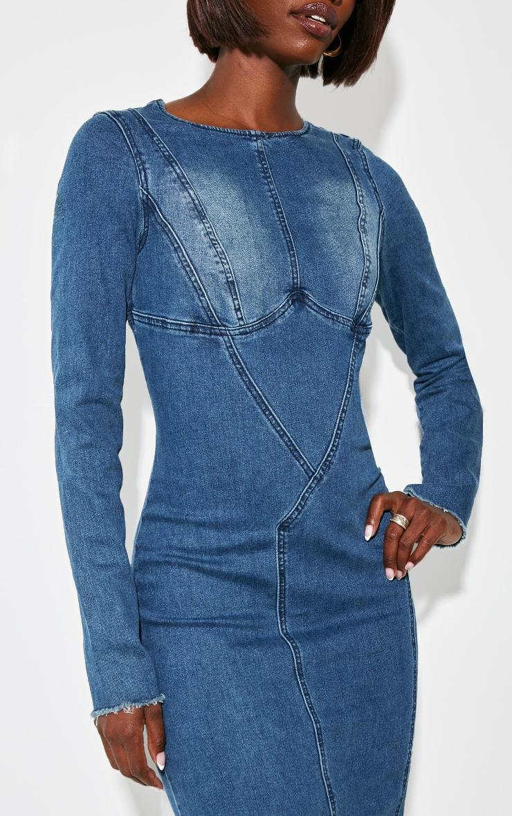 Tall Indigo Long Sleeve Bodycon Denim Dress Product Image