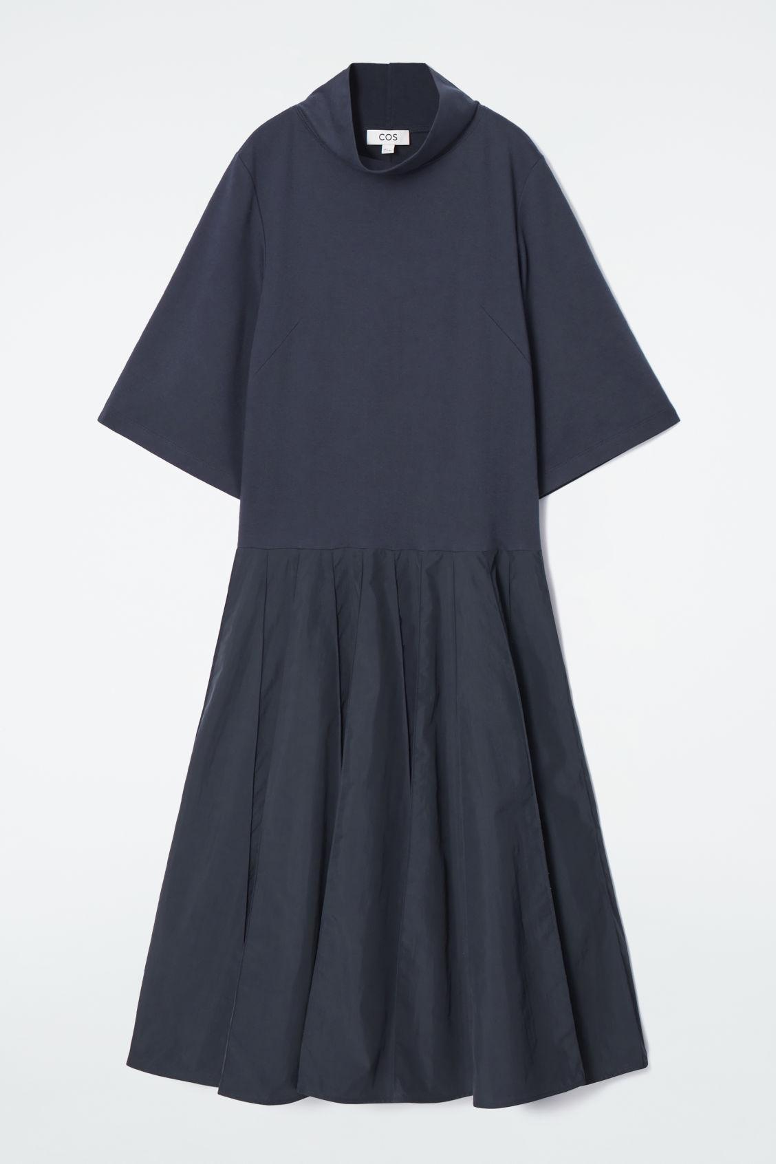 FUNNEL-NECK PANELED MIDI DRESS Product Image