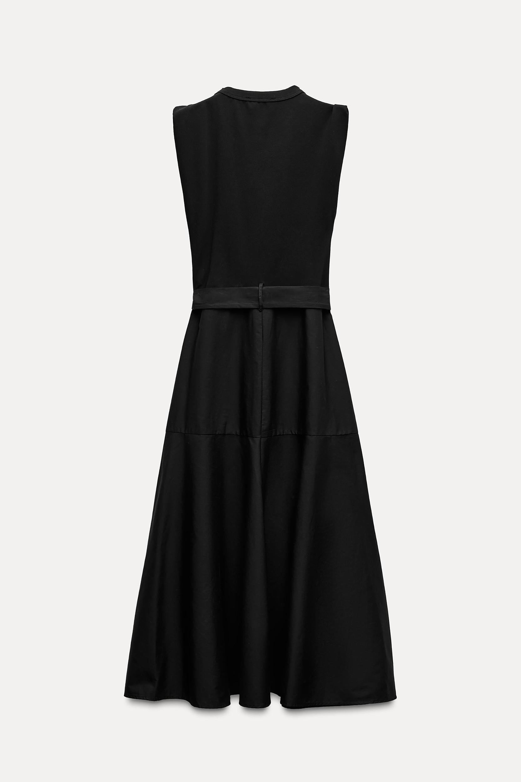 BELTED MIXED MIDI DRESS Product Image