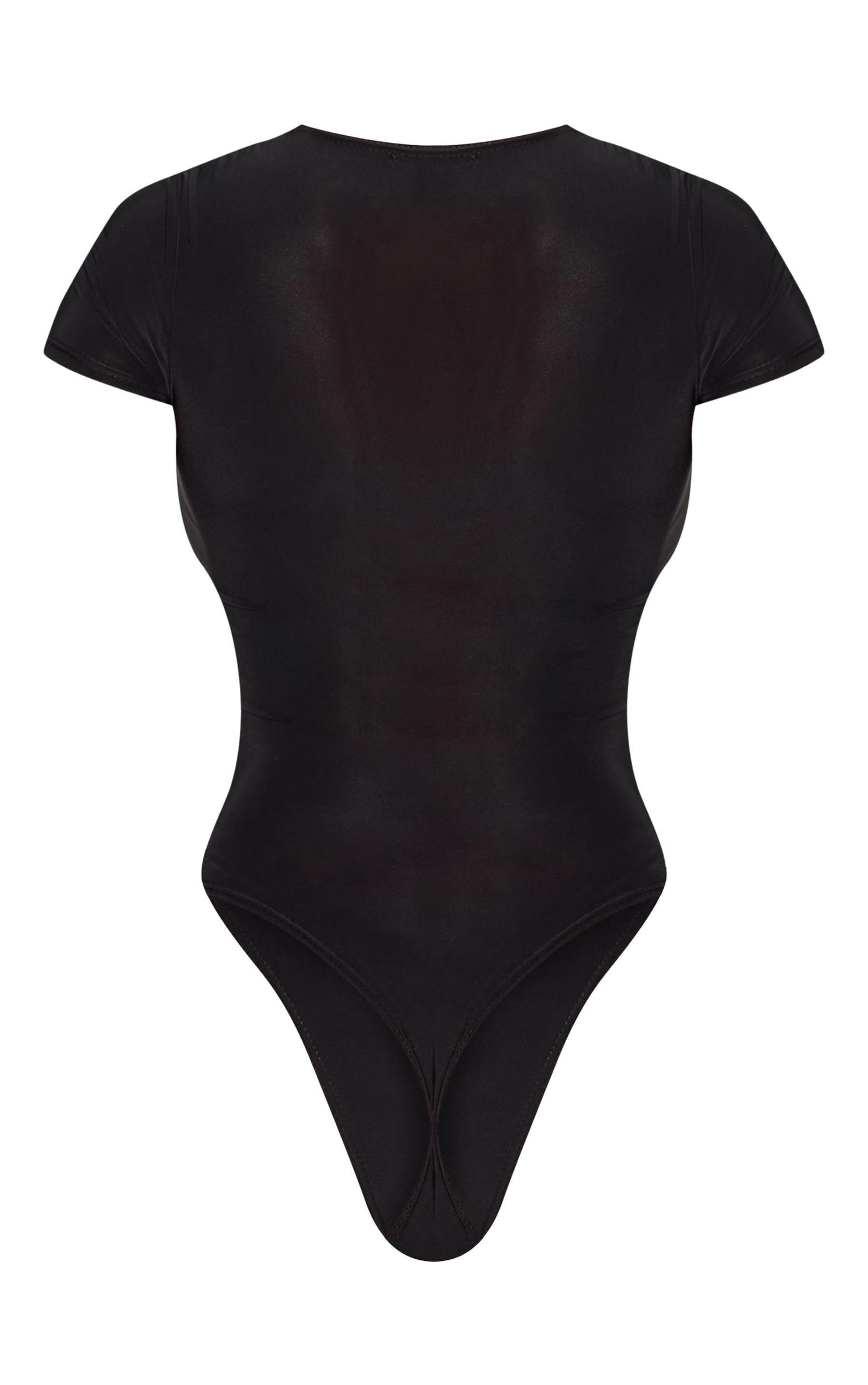 Black Basic Slinky Short Sleeve Bodysuit Product Image
