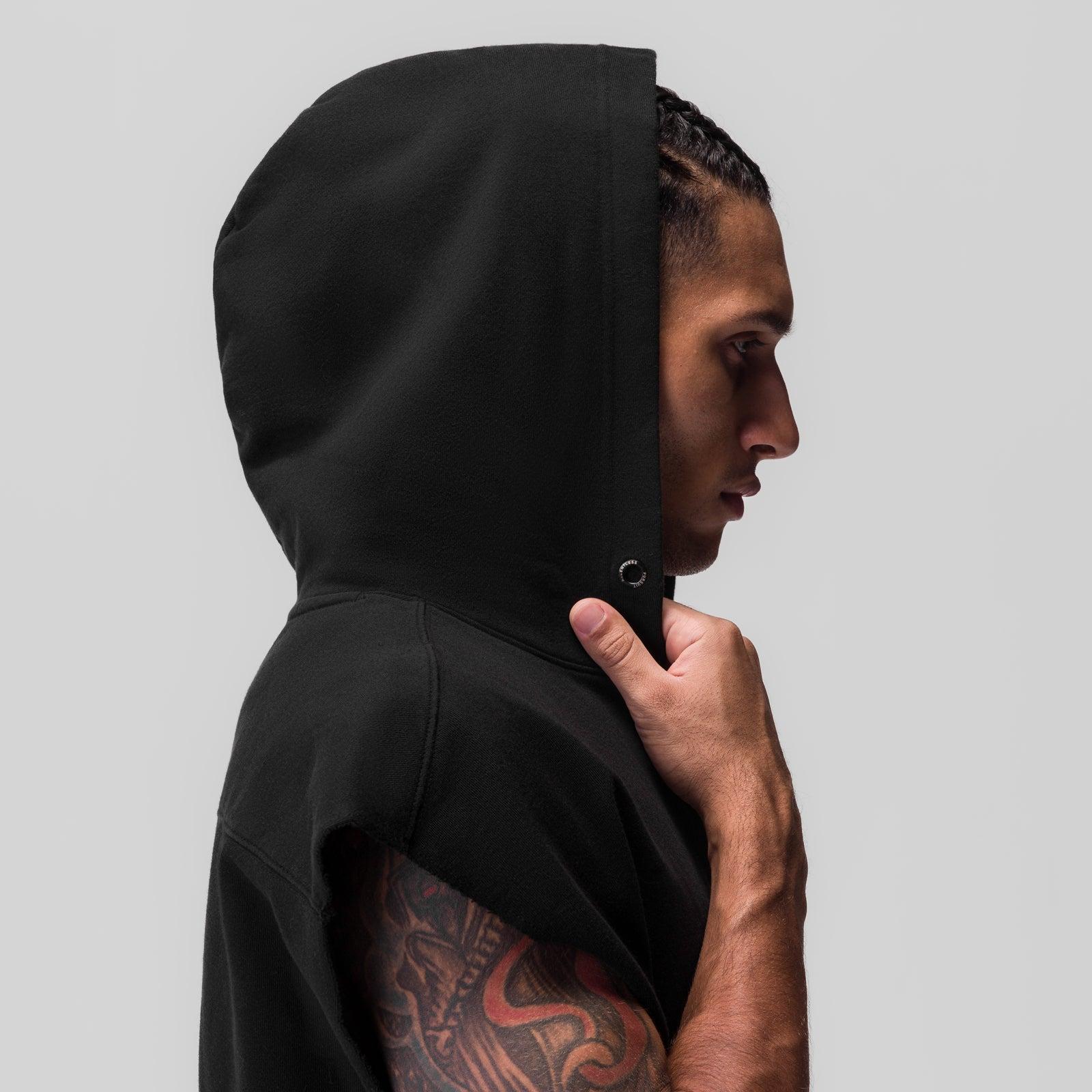 0844. Tech Essential™ Raw Hem Cutoff Hoodie - Black Product Image